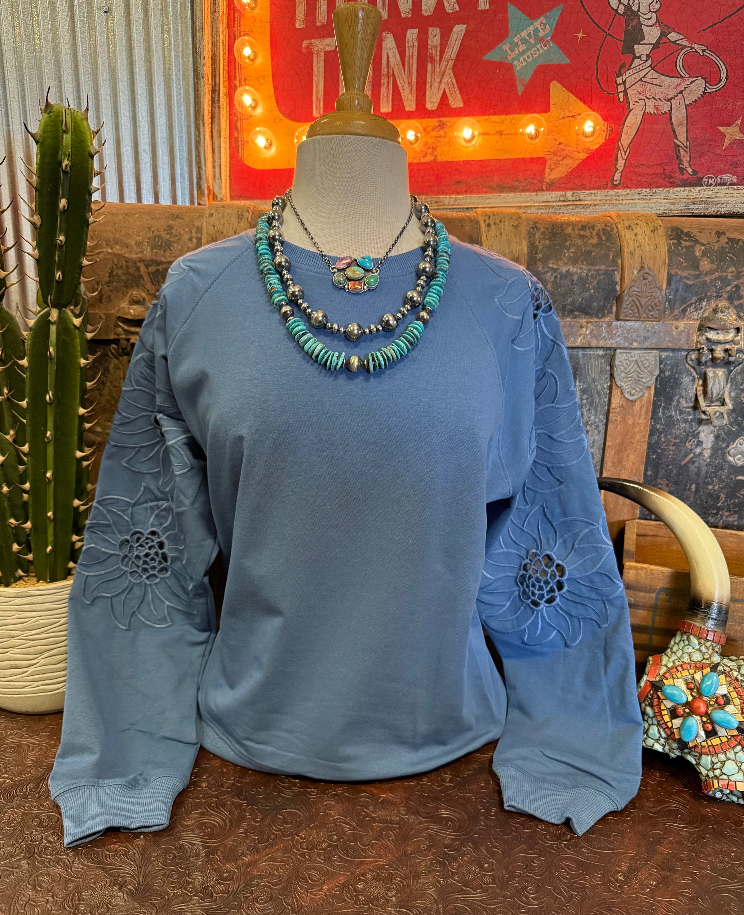 PS Denim Embroidered Top