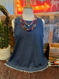 UM Dark Wash Frayed Sleeveless