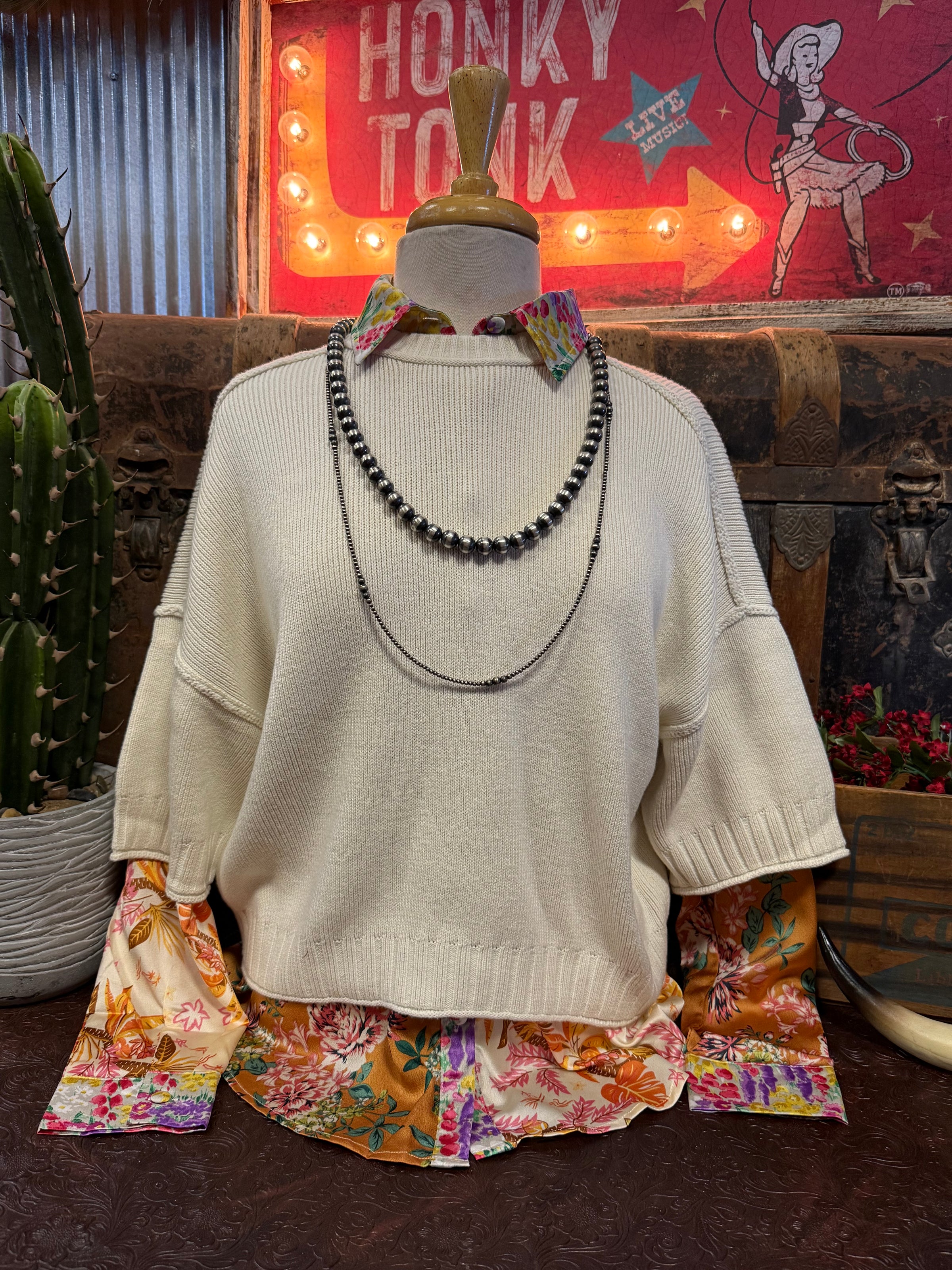 BP Ivory Short Sleeve Sweater