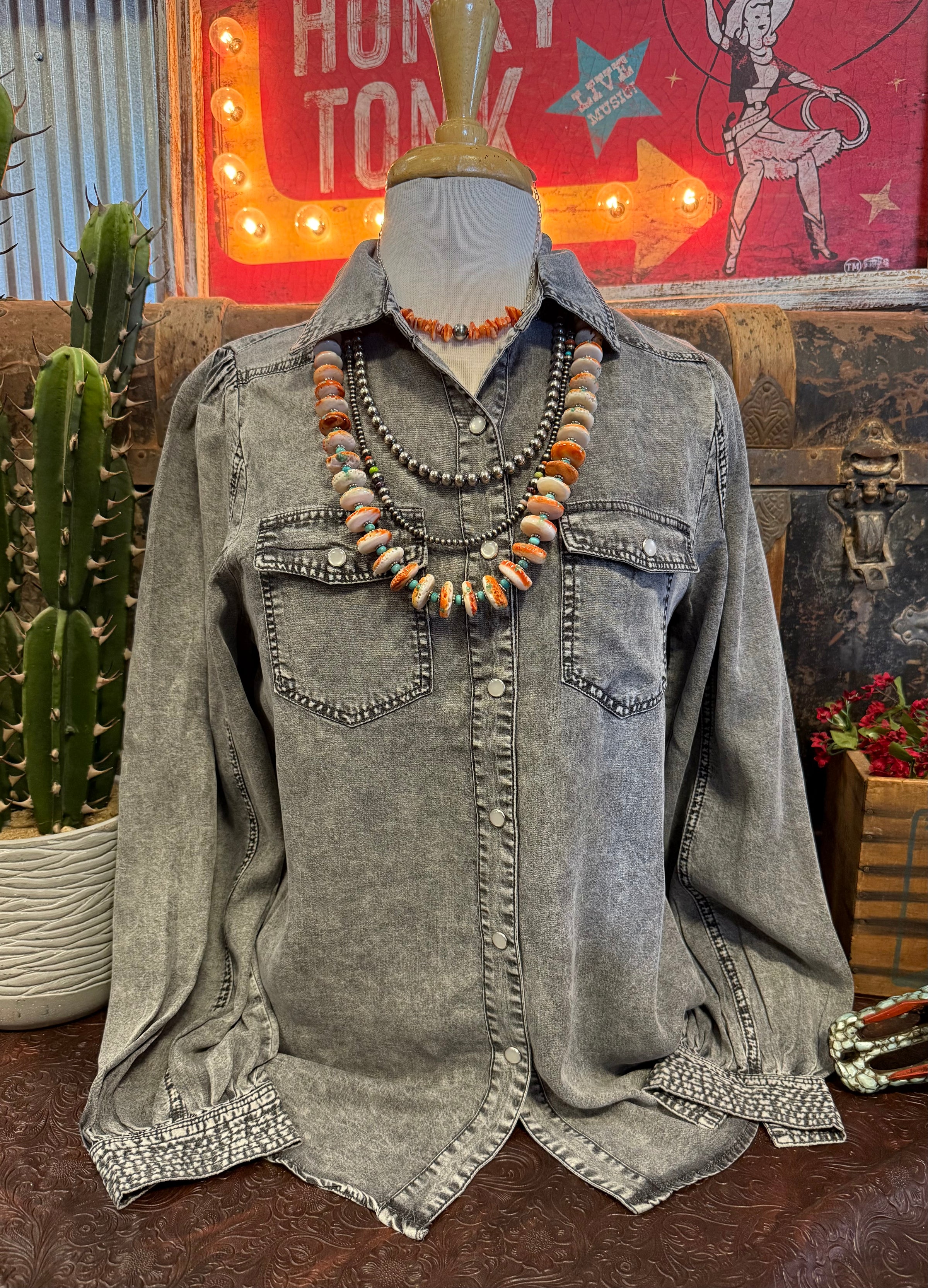 DR Black Denim Button Up