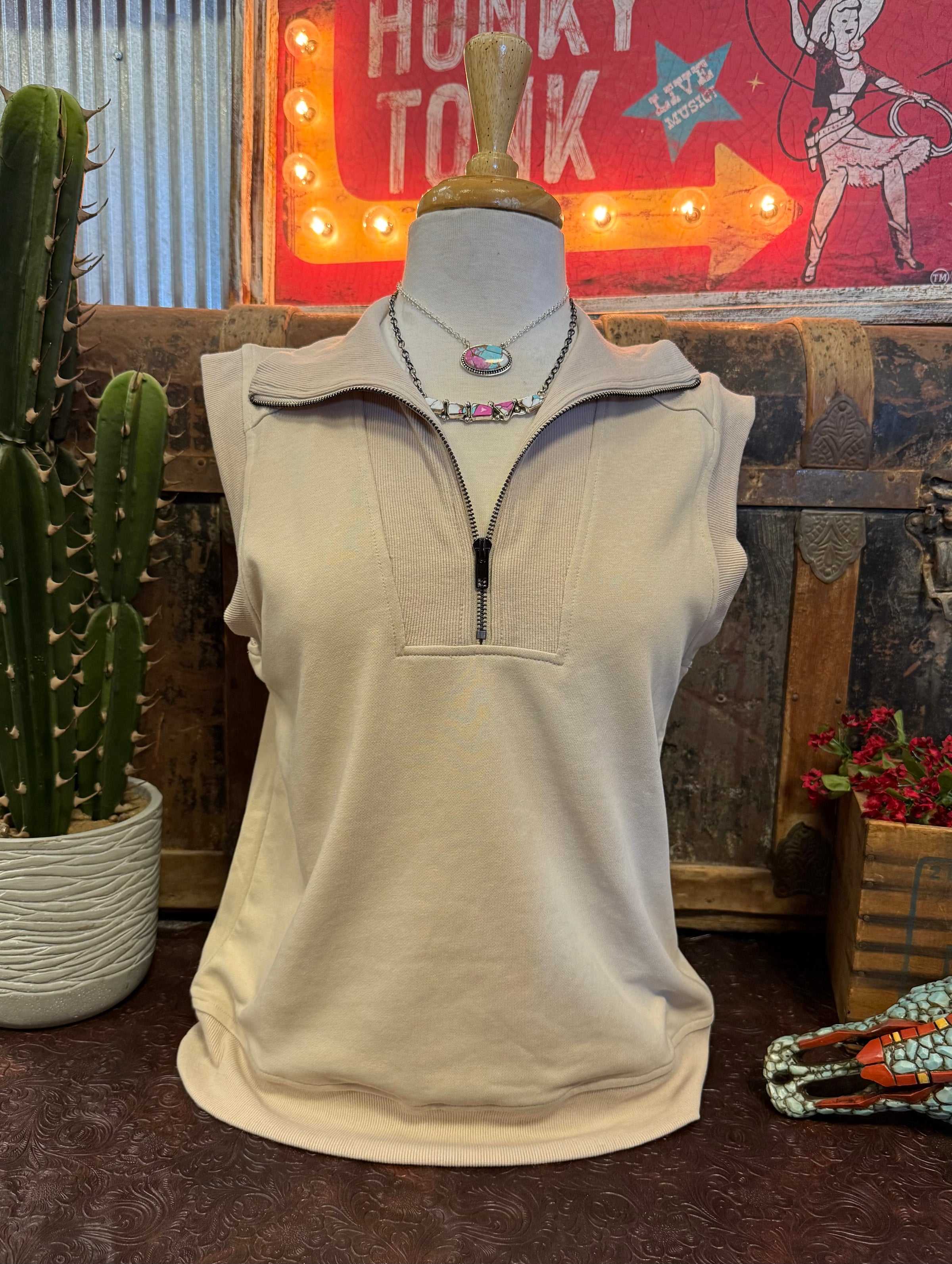 DR Half Zip Sleeveless Top