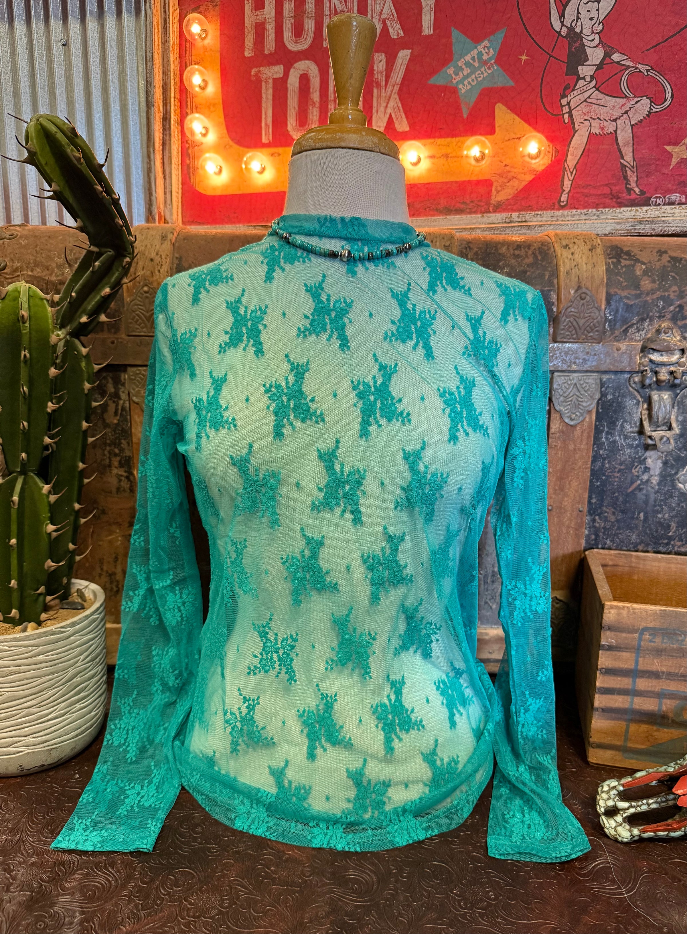 TH Turquoise Lace Top