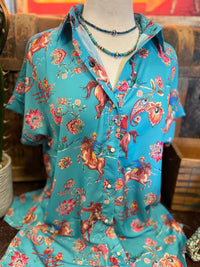 FX Turquoise Western Floral BU