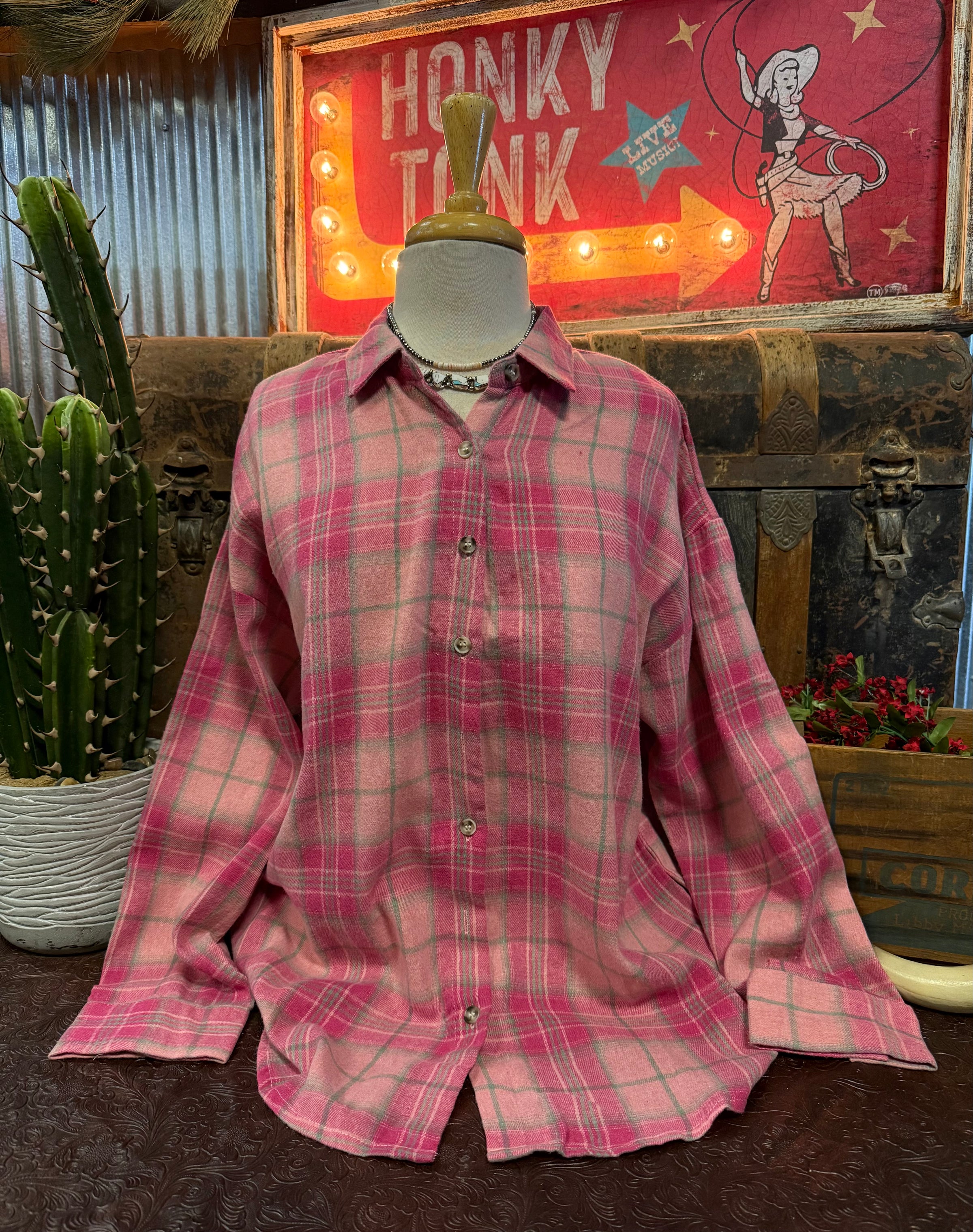 WL Pink Plaid Button Up