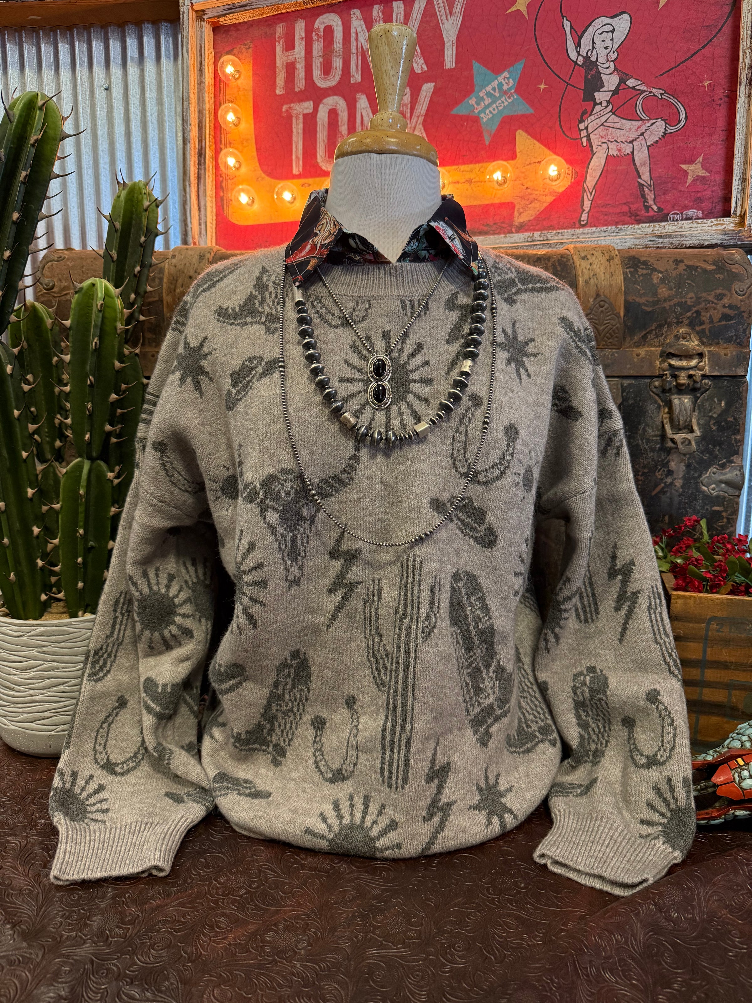 VJ Grey Western Sweater