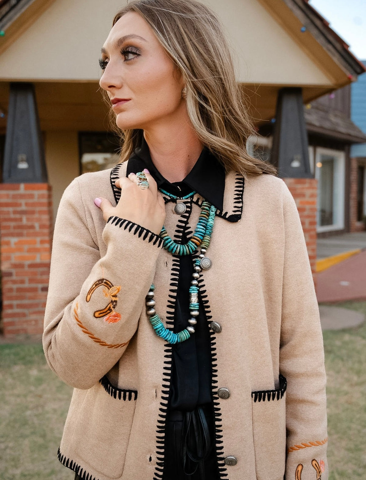BB Beige Western Sweater Jacket