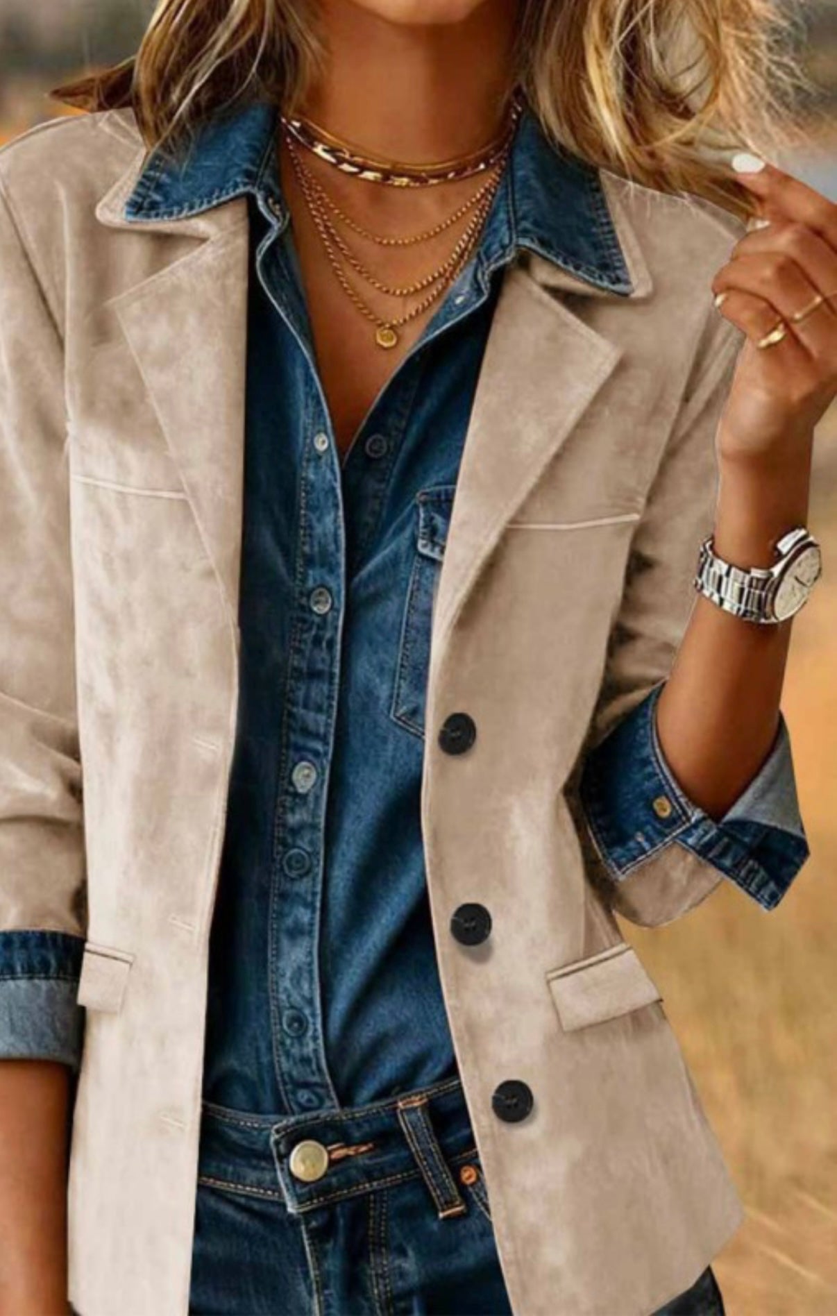 LA Cream Faux Suede Blazer