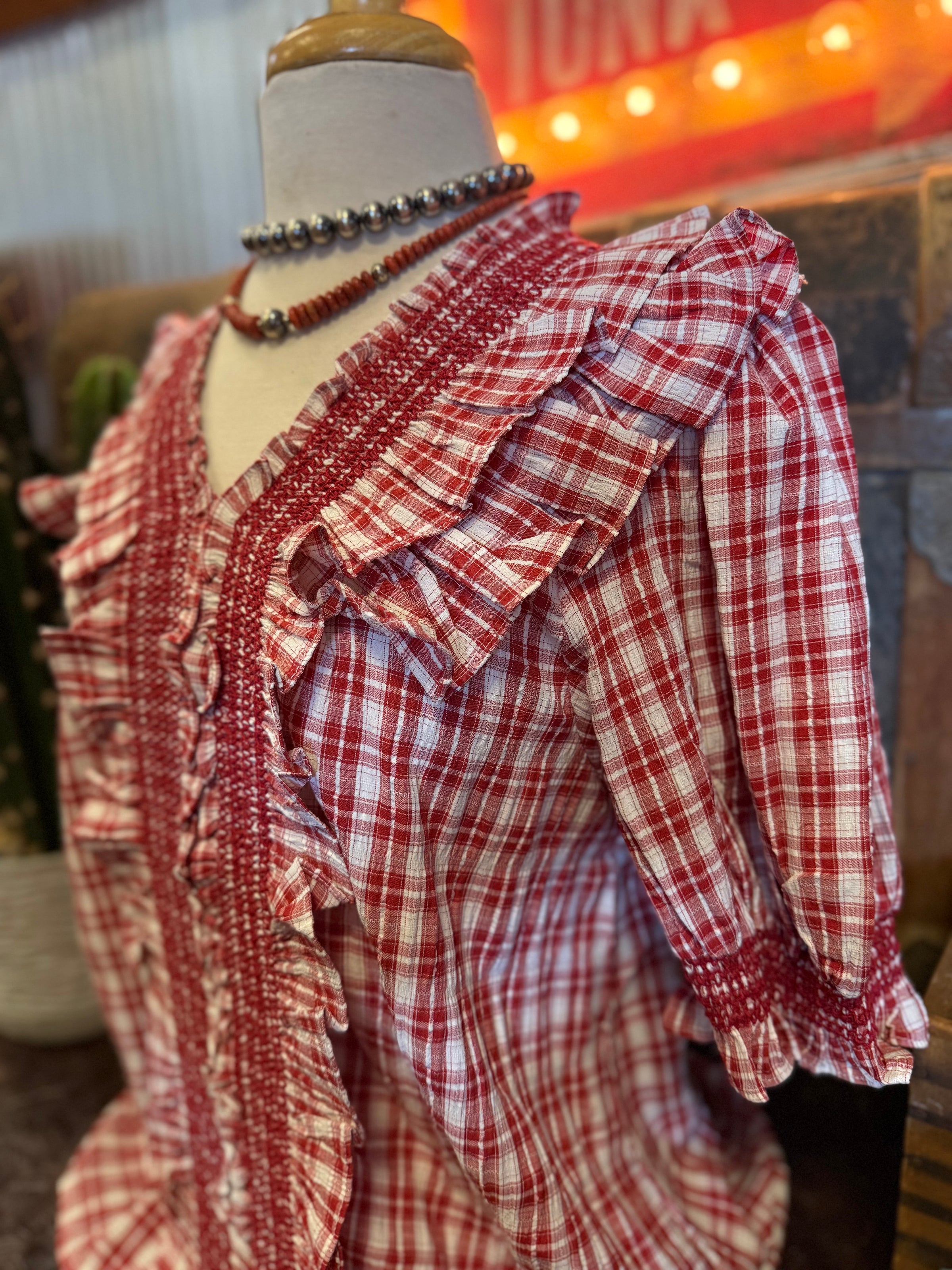 ES Red Plaid Top