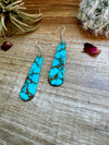 Turquoise block white tear drop earrings