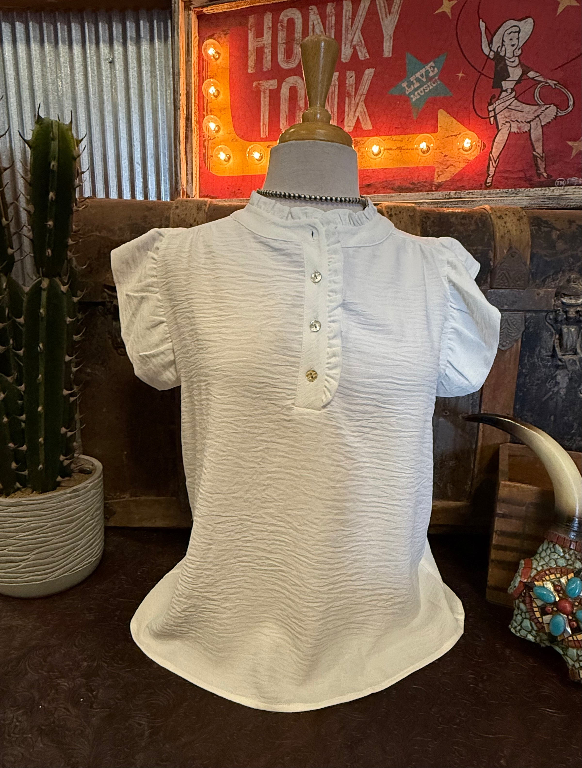 LS White Ruffle Sleeve