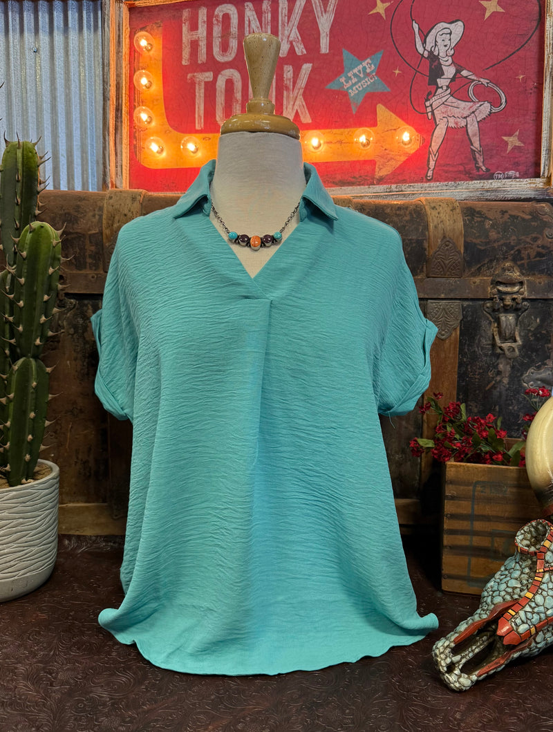 SS Aqua Collared Top