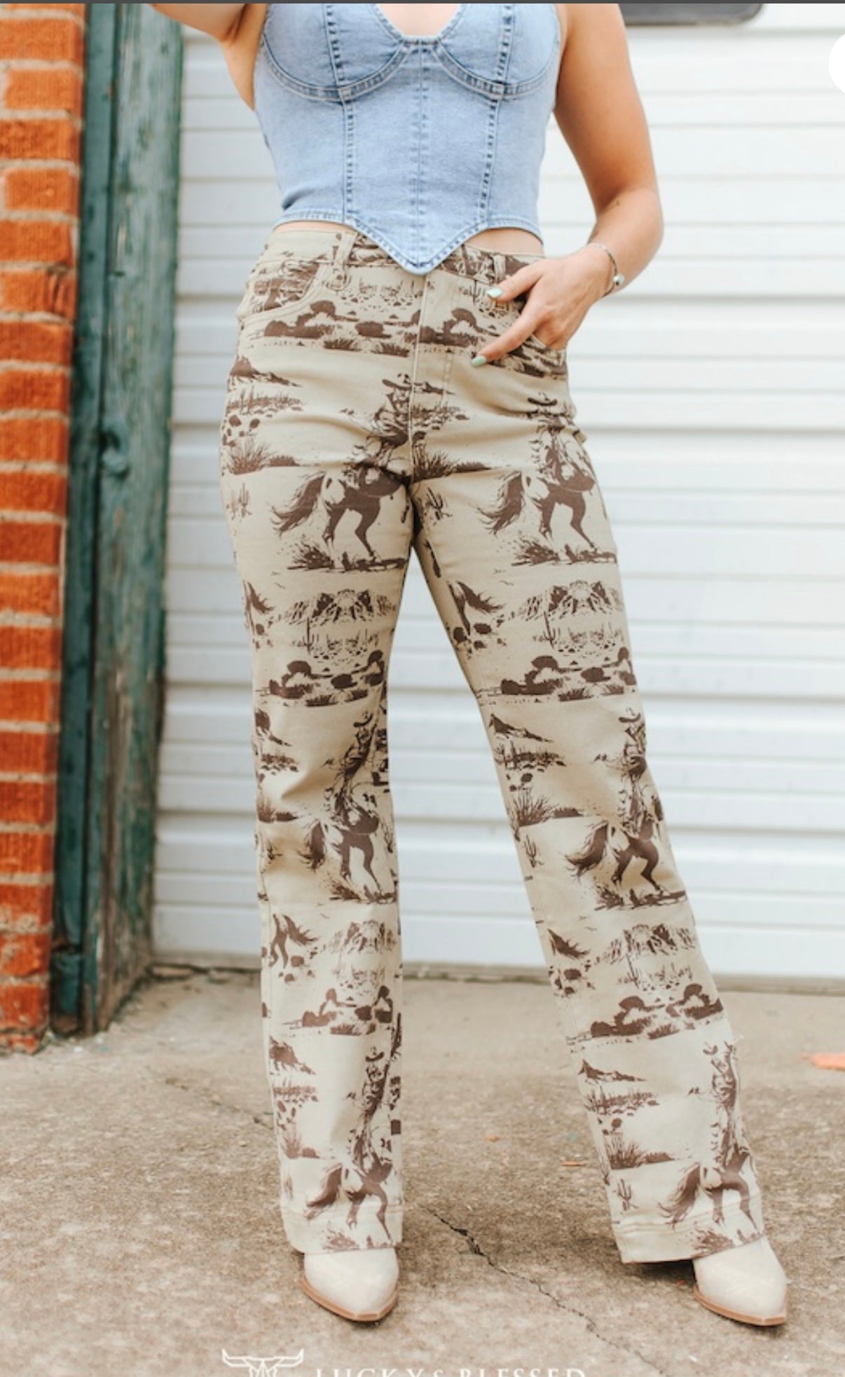 LB Western Print Beige Jeans