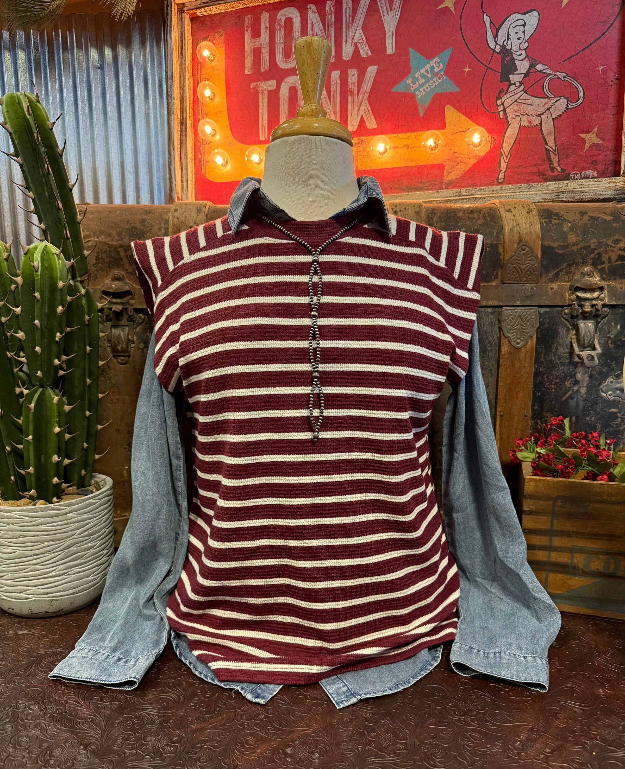 TB Burgundy Stripe Sleeveless