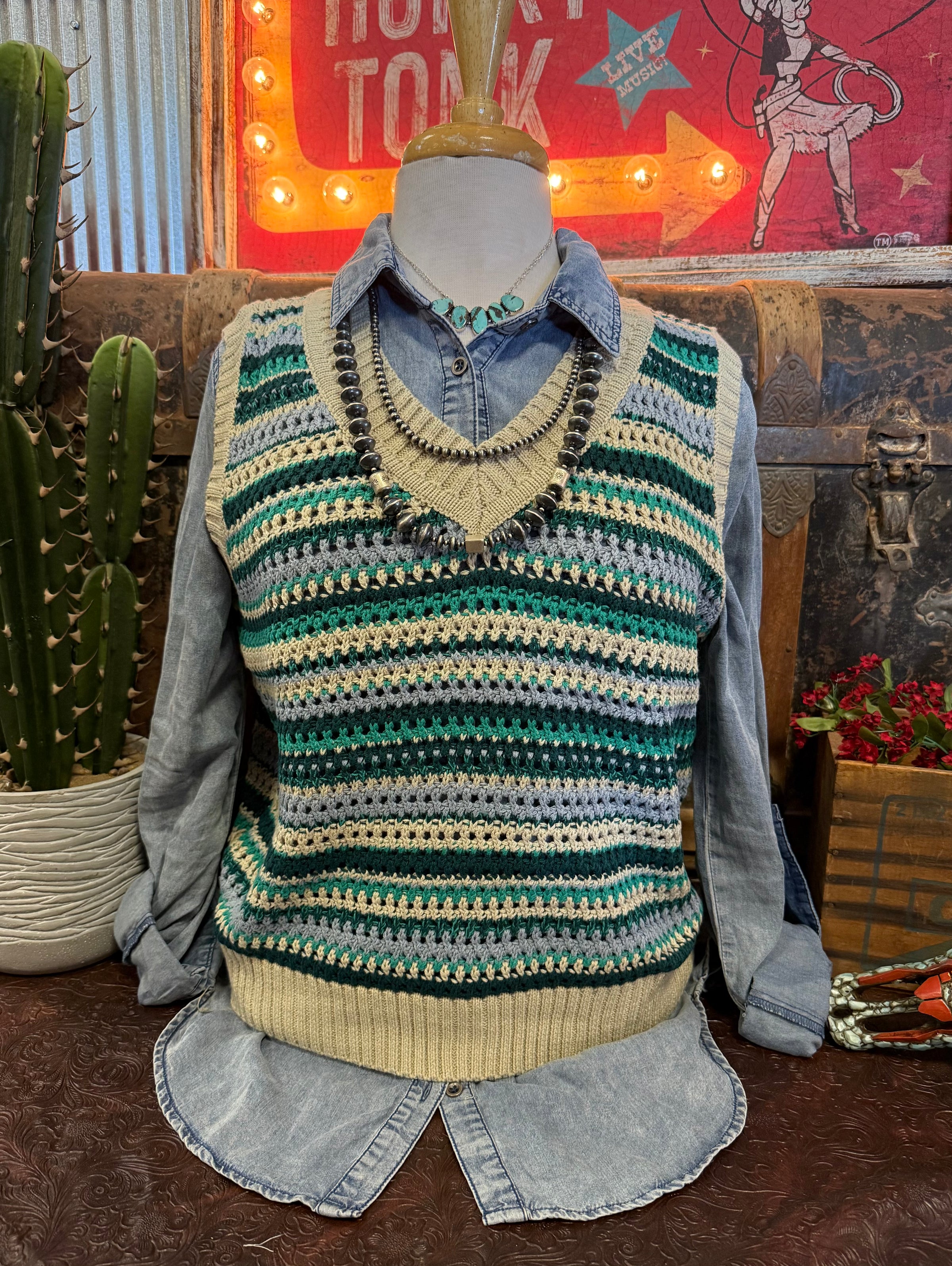WL Multi Teal Sweater Vest