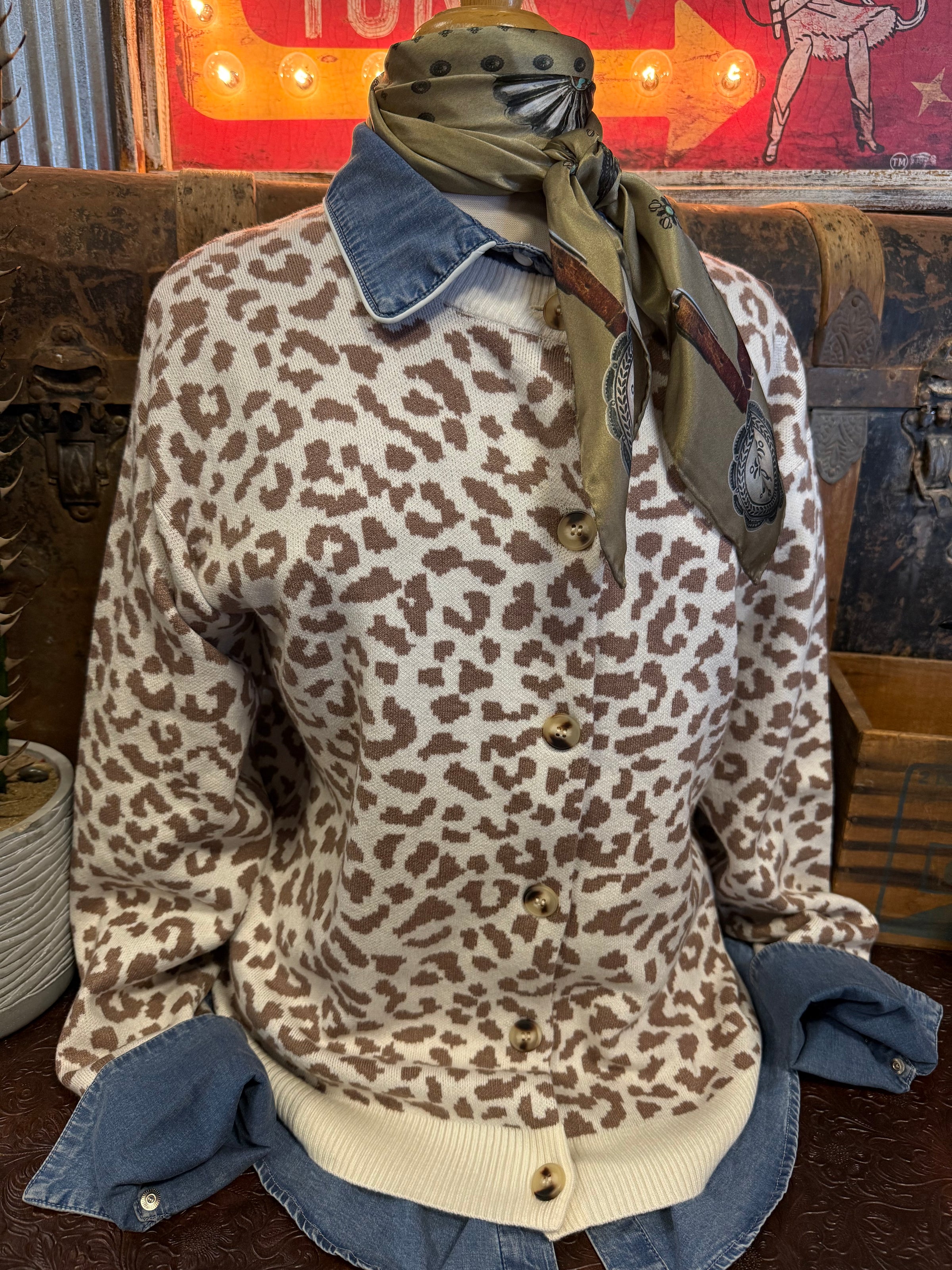 AM White Leopard Cardigan