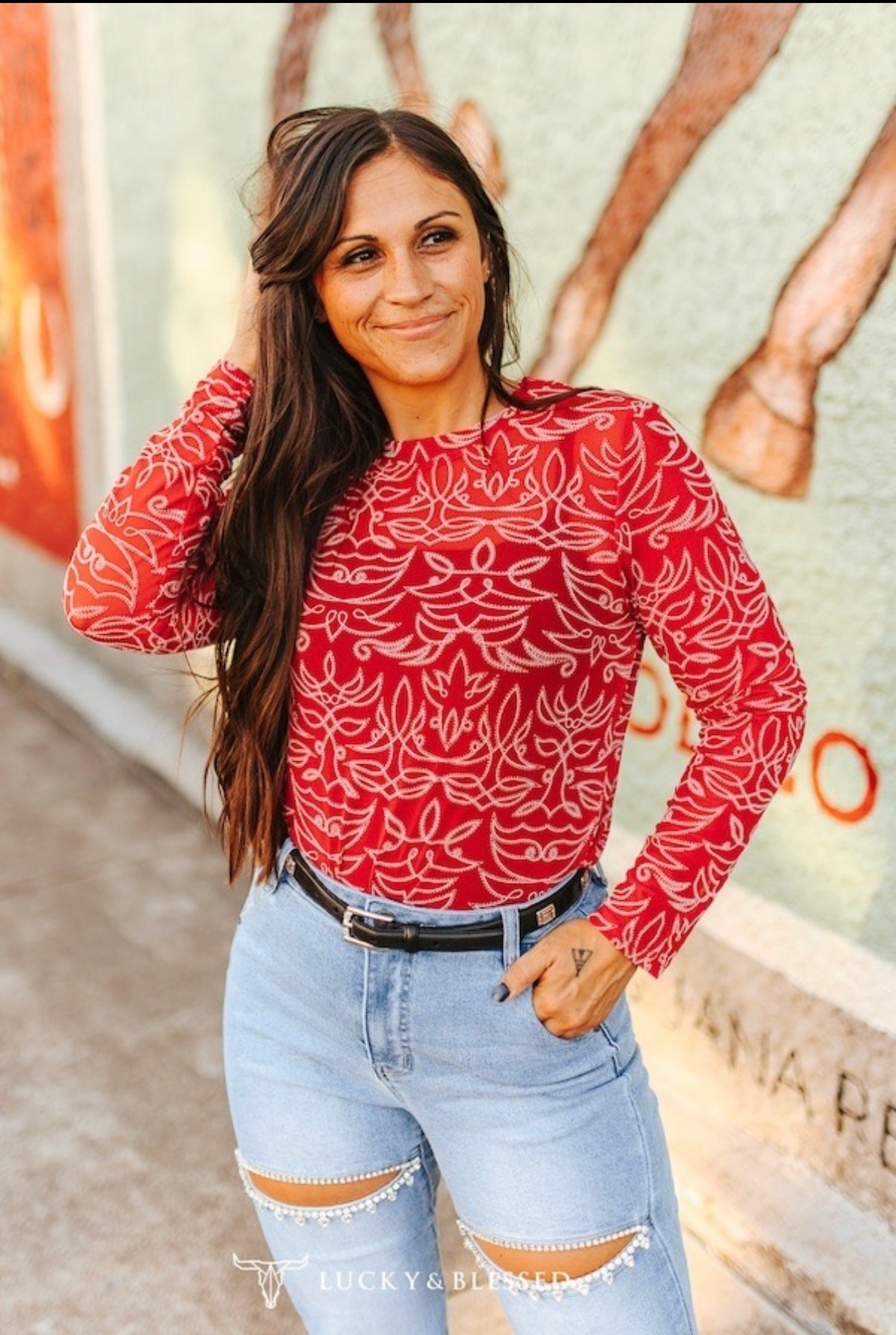 LB Red Boot Stitch Mesh