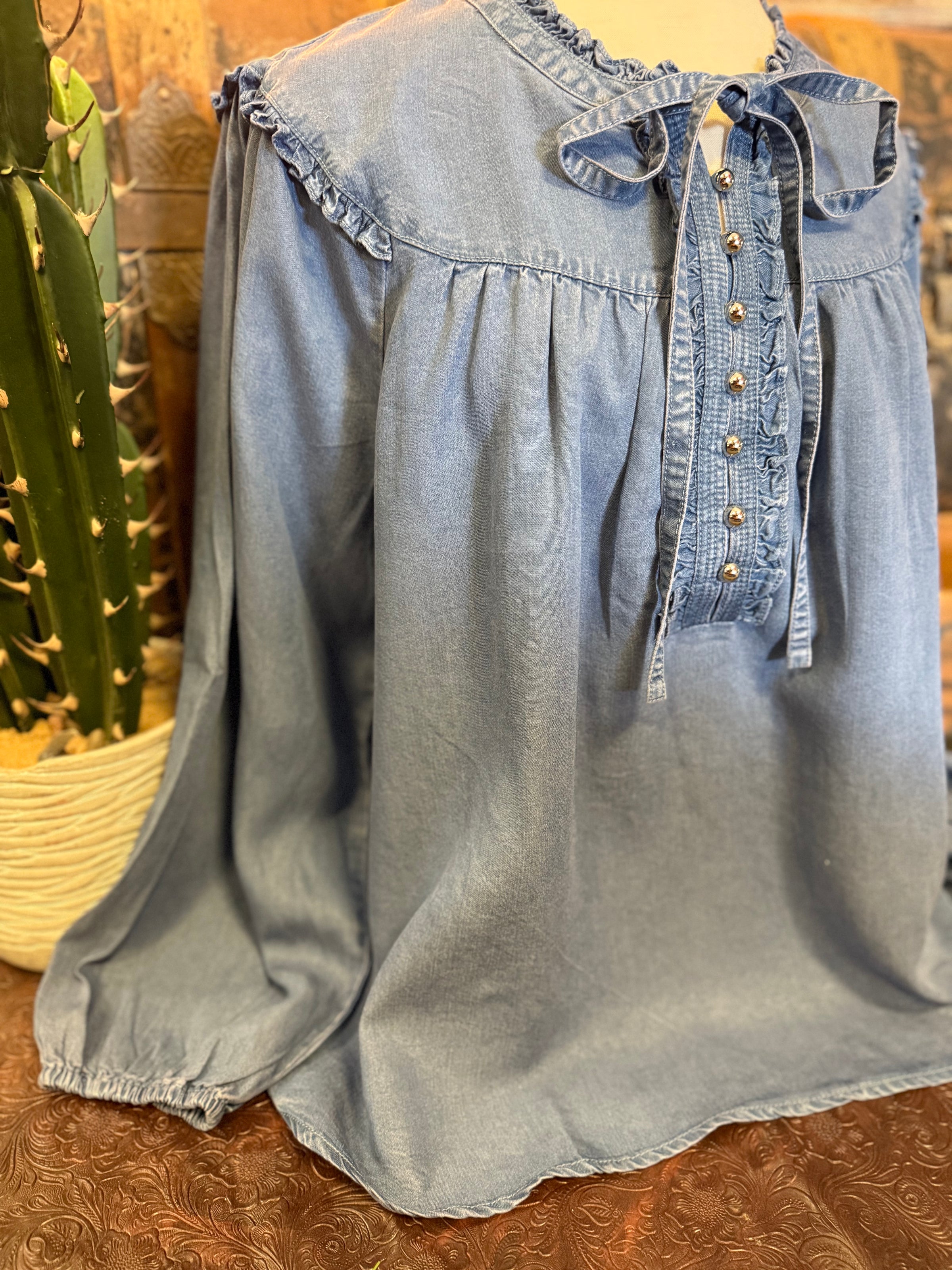 EN Denim Studded Top