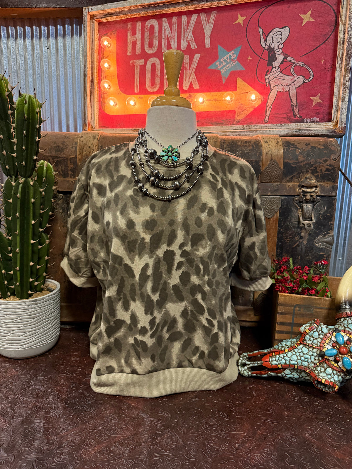 SS Ash Olive Leopard Top