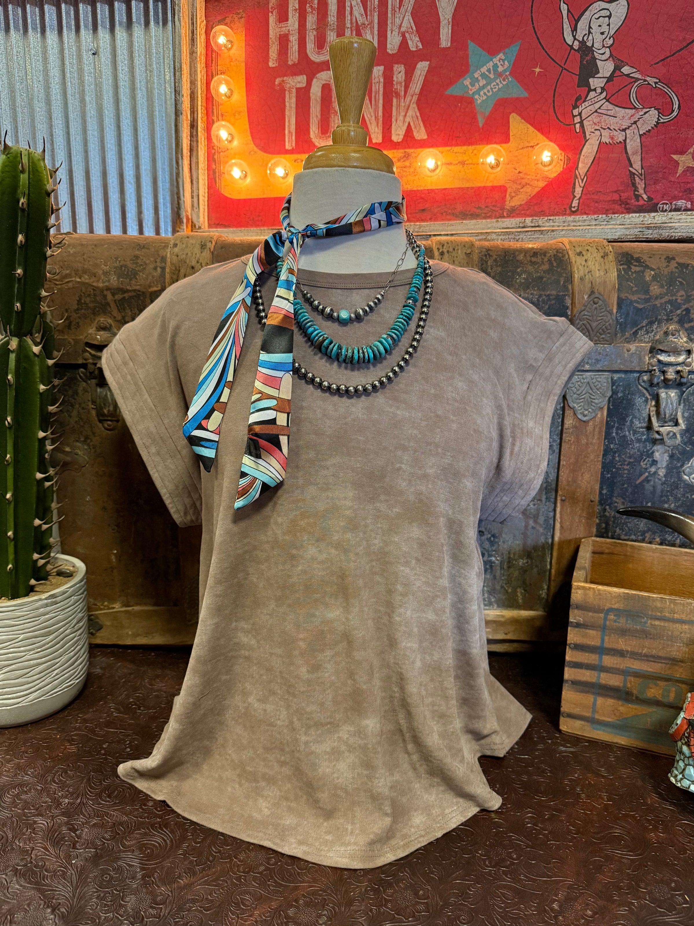 VJ Taupe Mineral Wash Top