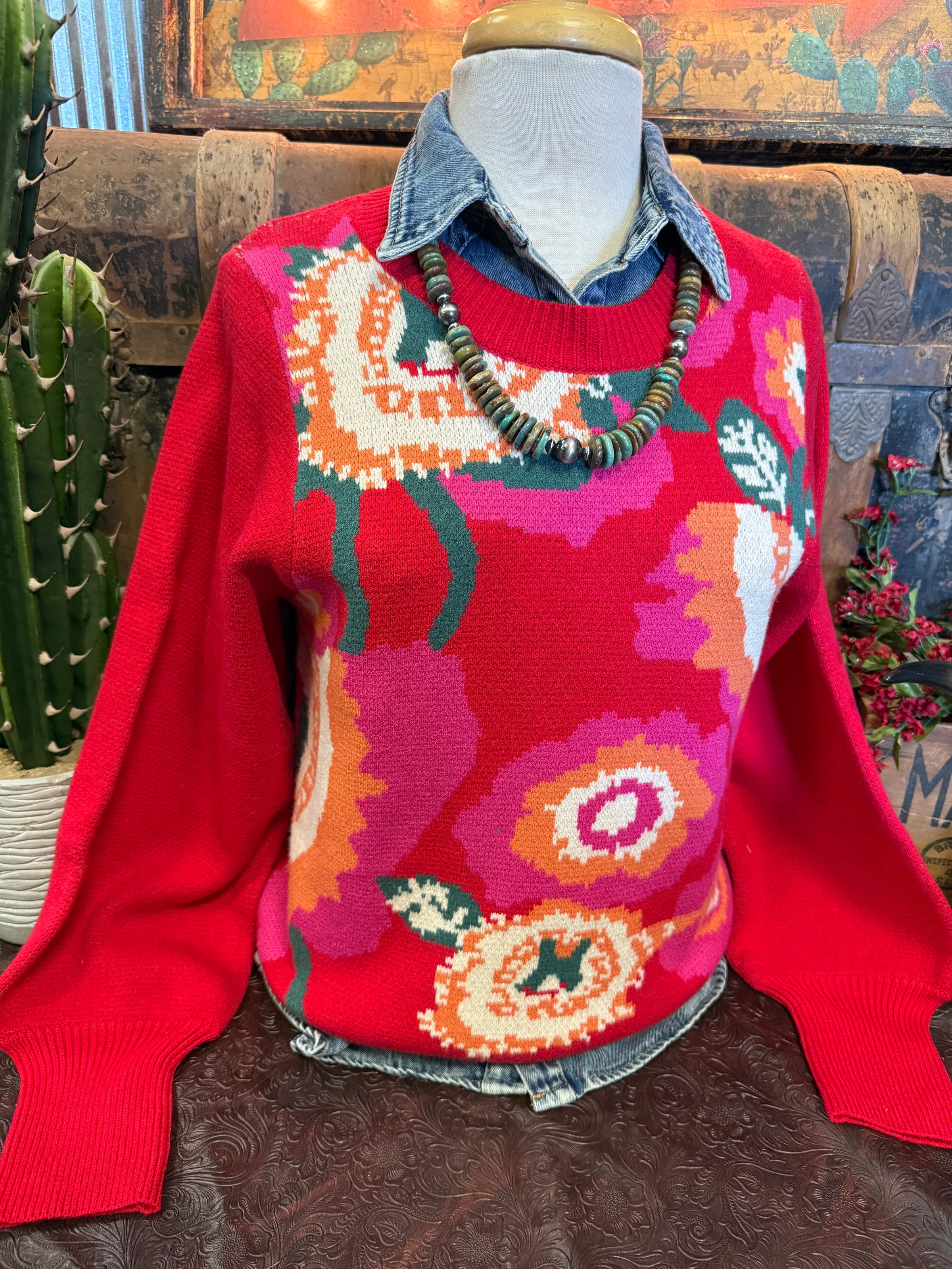 JD Red Floral Sweater