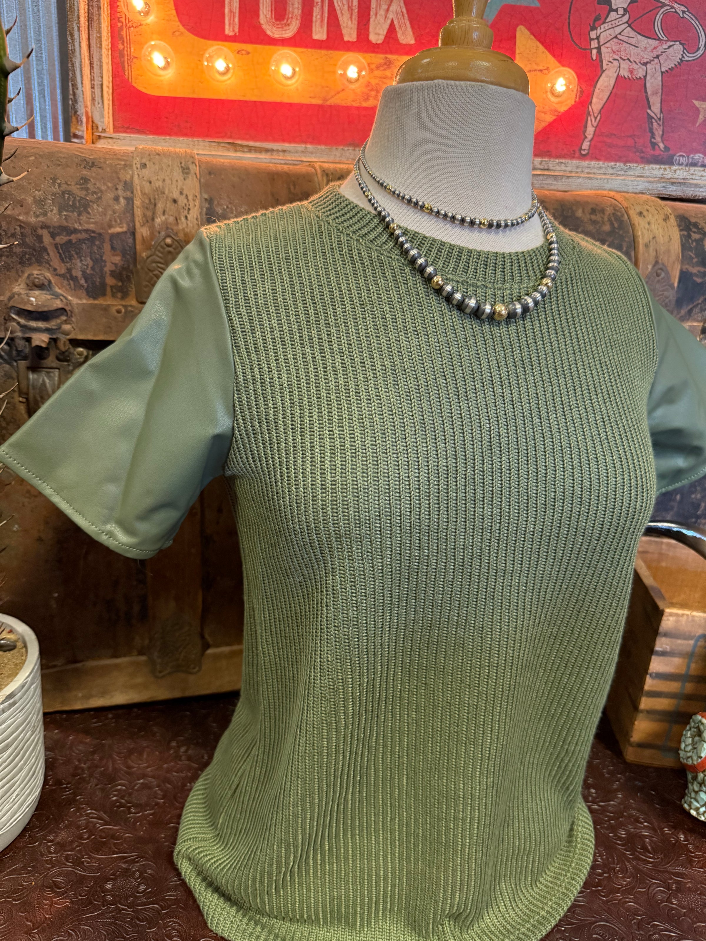 LS Olive Textured Short Sleeve