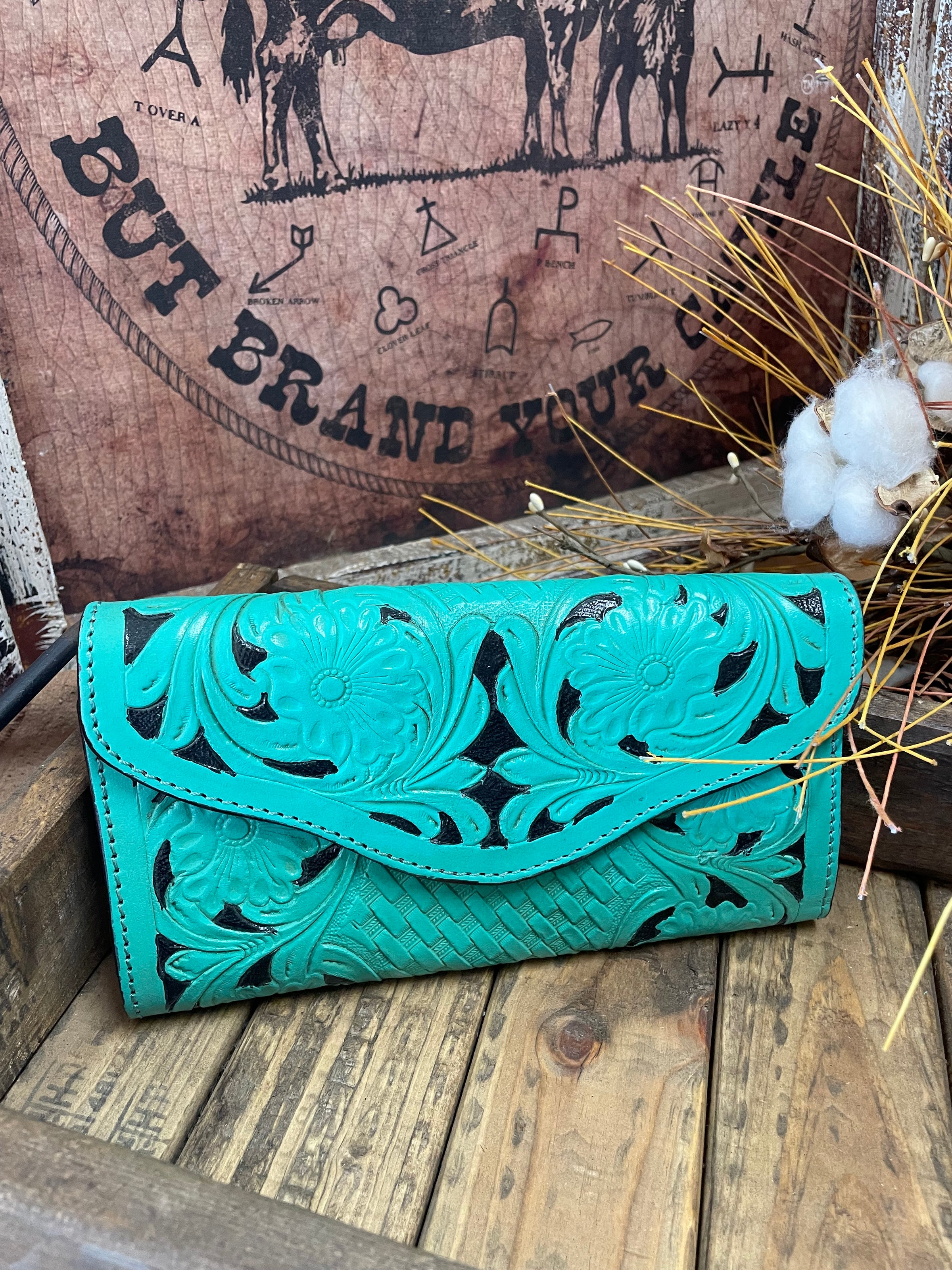 WL Turquoise Tooled Wallet