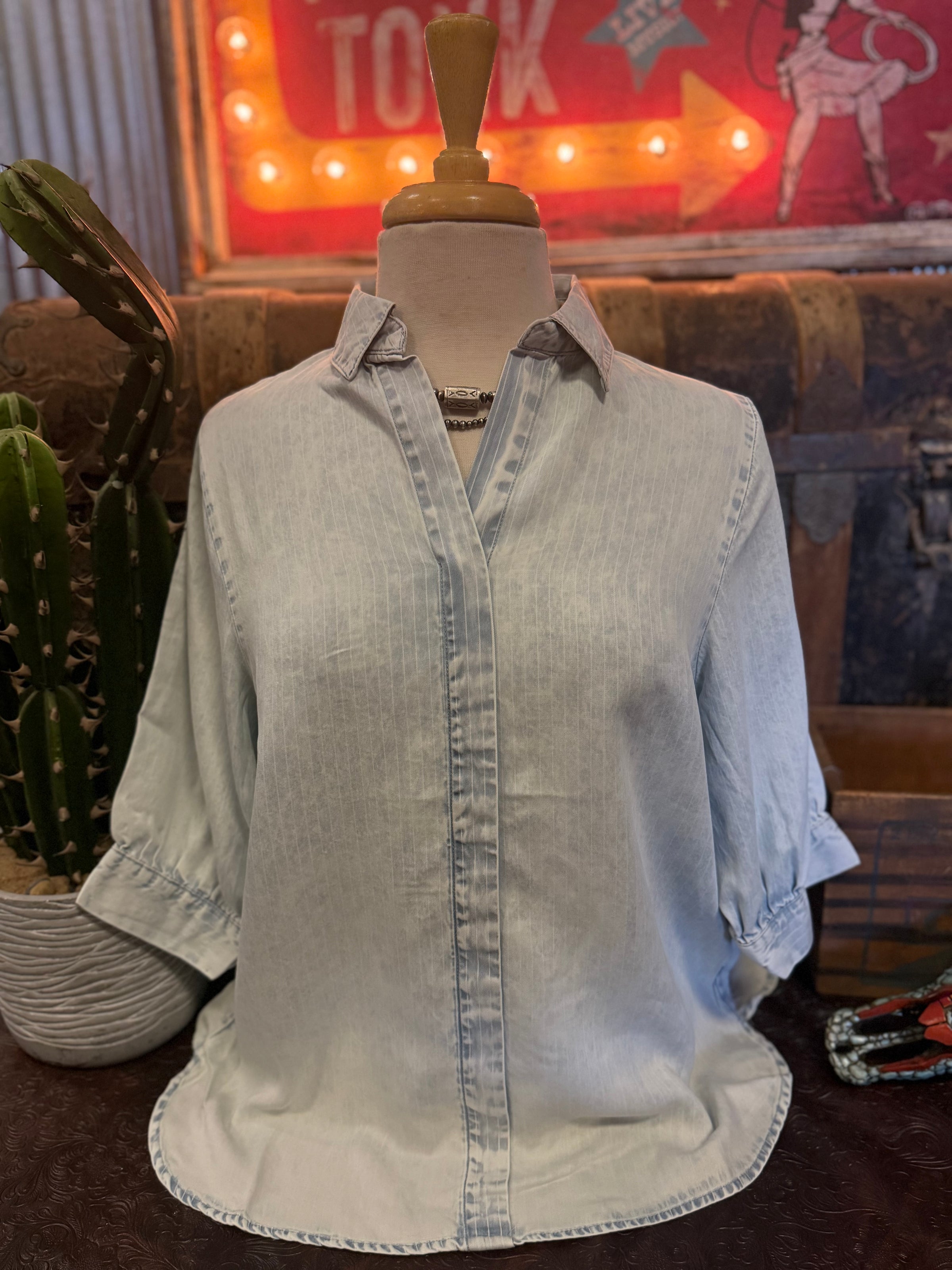 VJ LT Indigo Collard Top