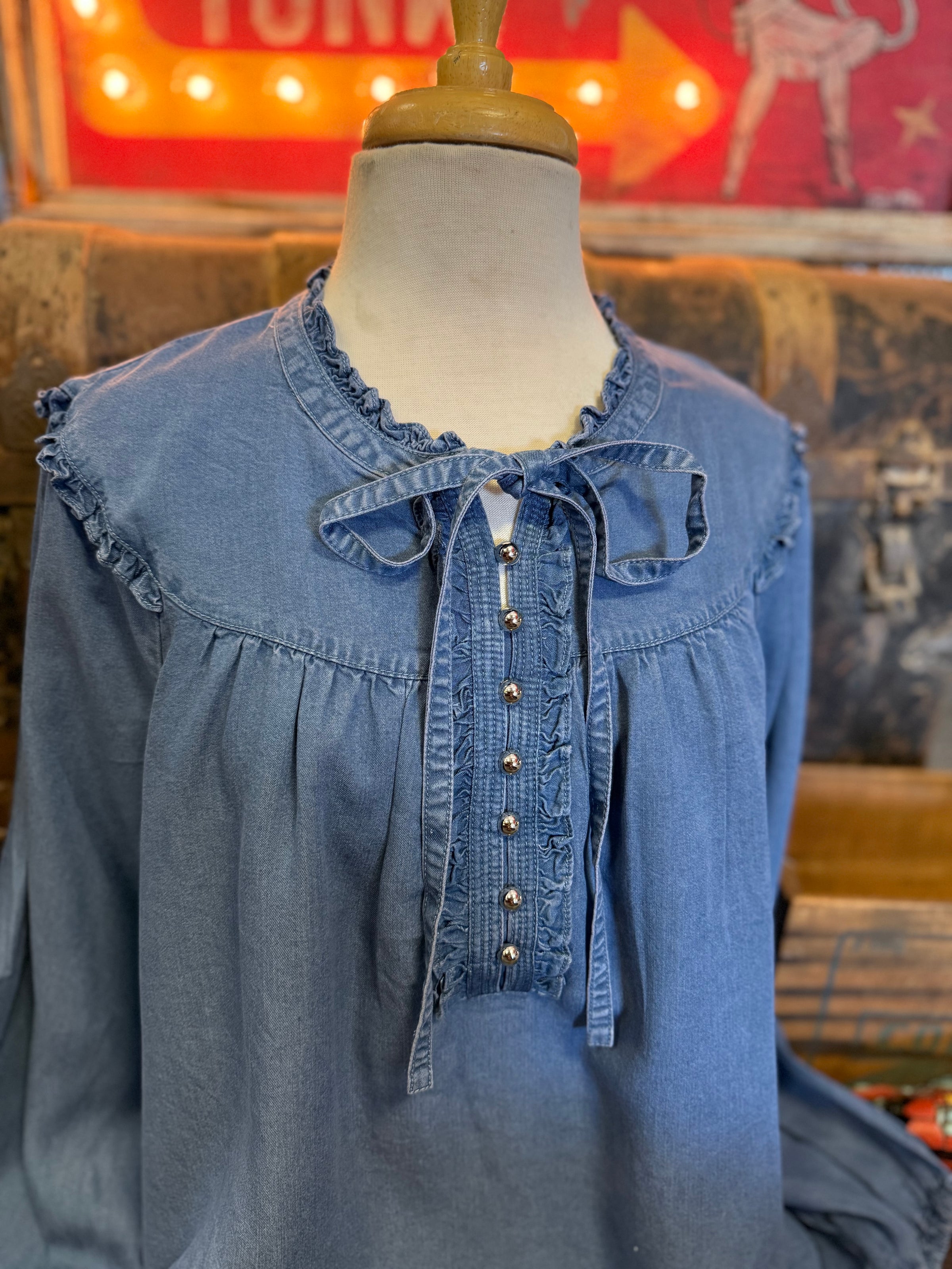 EN Denim Studded Top