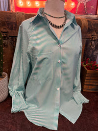 AM Boyfriend Stripe Green Shirt