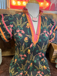 UM Black Pink Floral Cap Sleeve