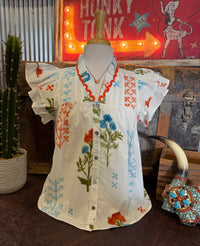 EN Orange Floral Ruffle Top