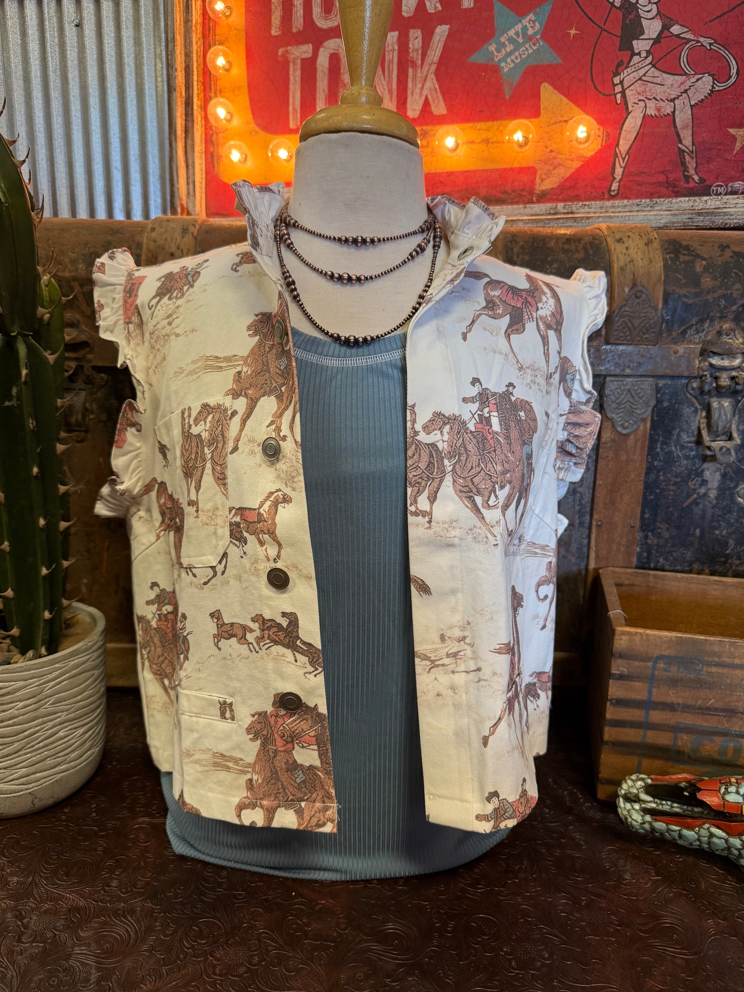 NB Western Print Crop Vest