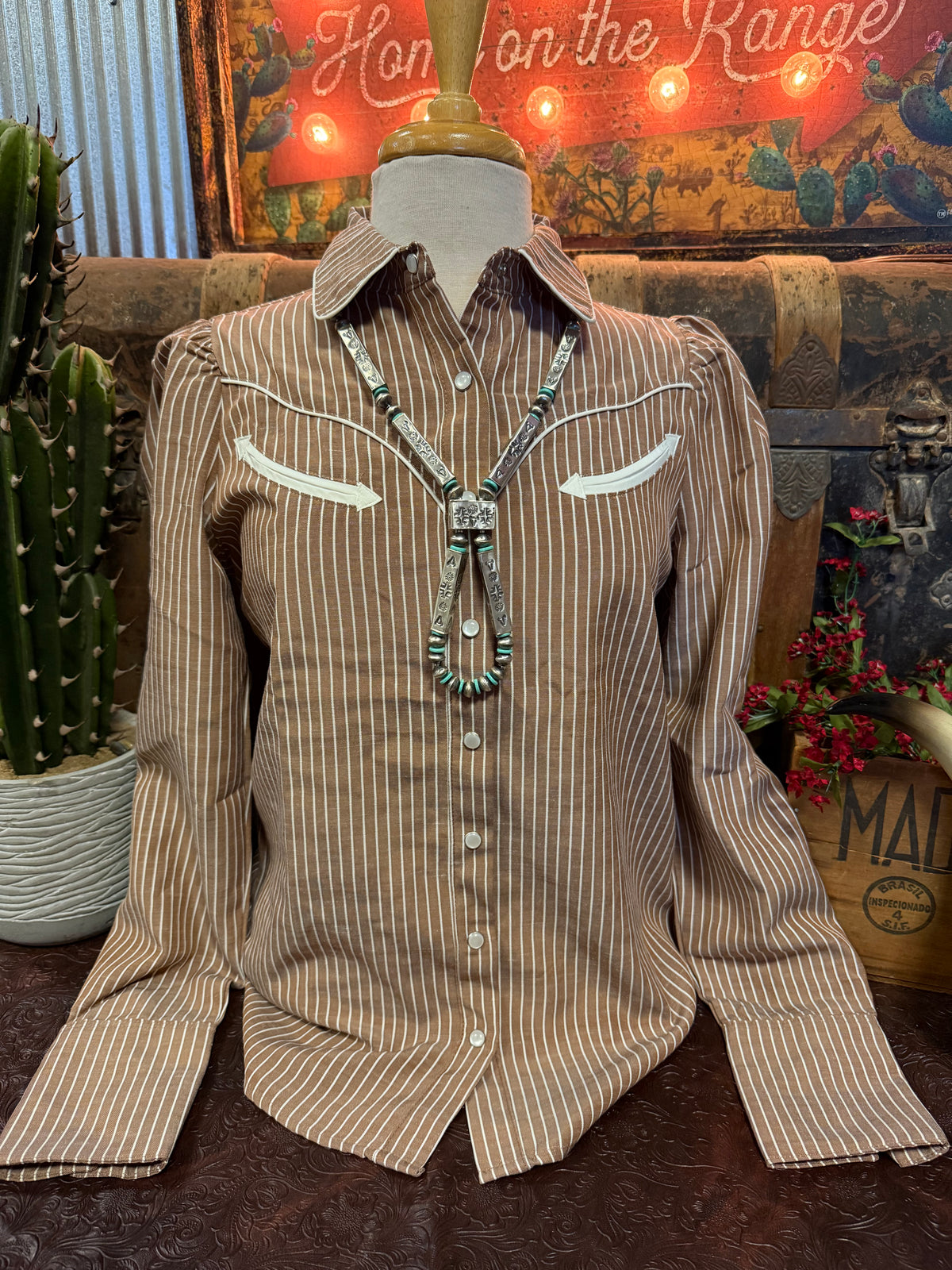HH Brown Stripe Pearl Snap LS
