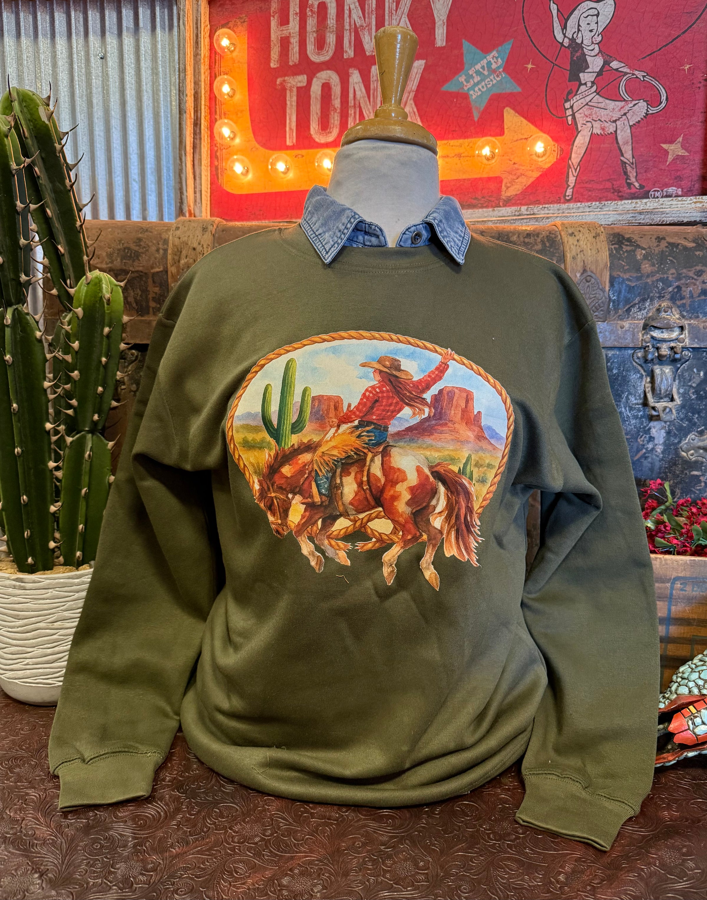 LB Olive Cowgirl Sweatshirt