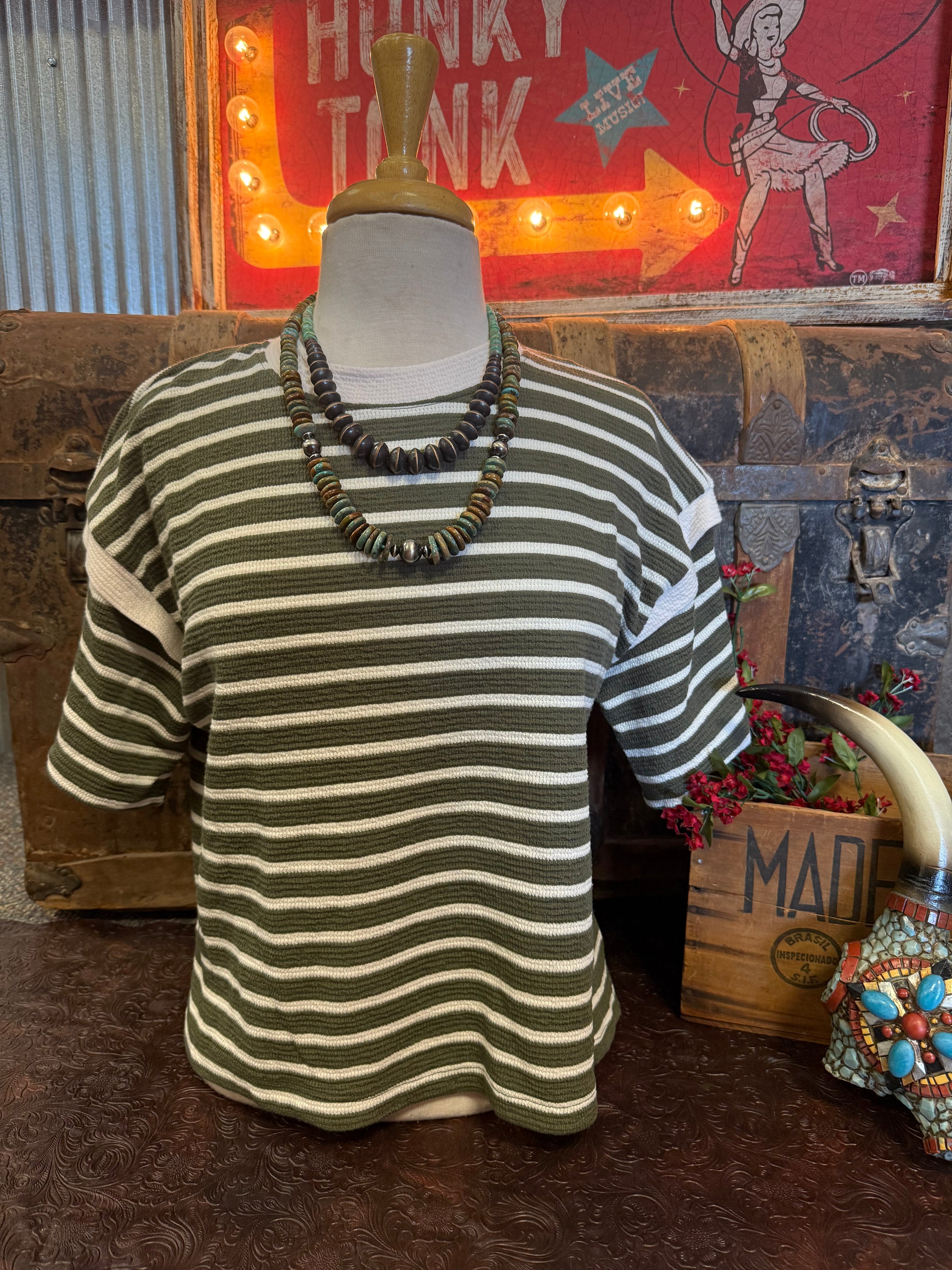TB Olive Stripe Short Sleeve