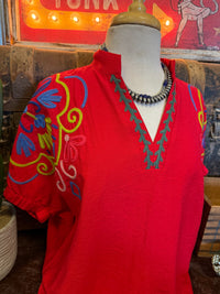 UM Tomato Red Embroidered Top