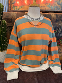 HM Sage/Pumpkin Stripe LS