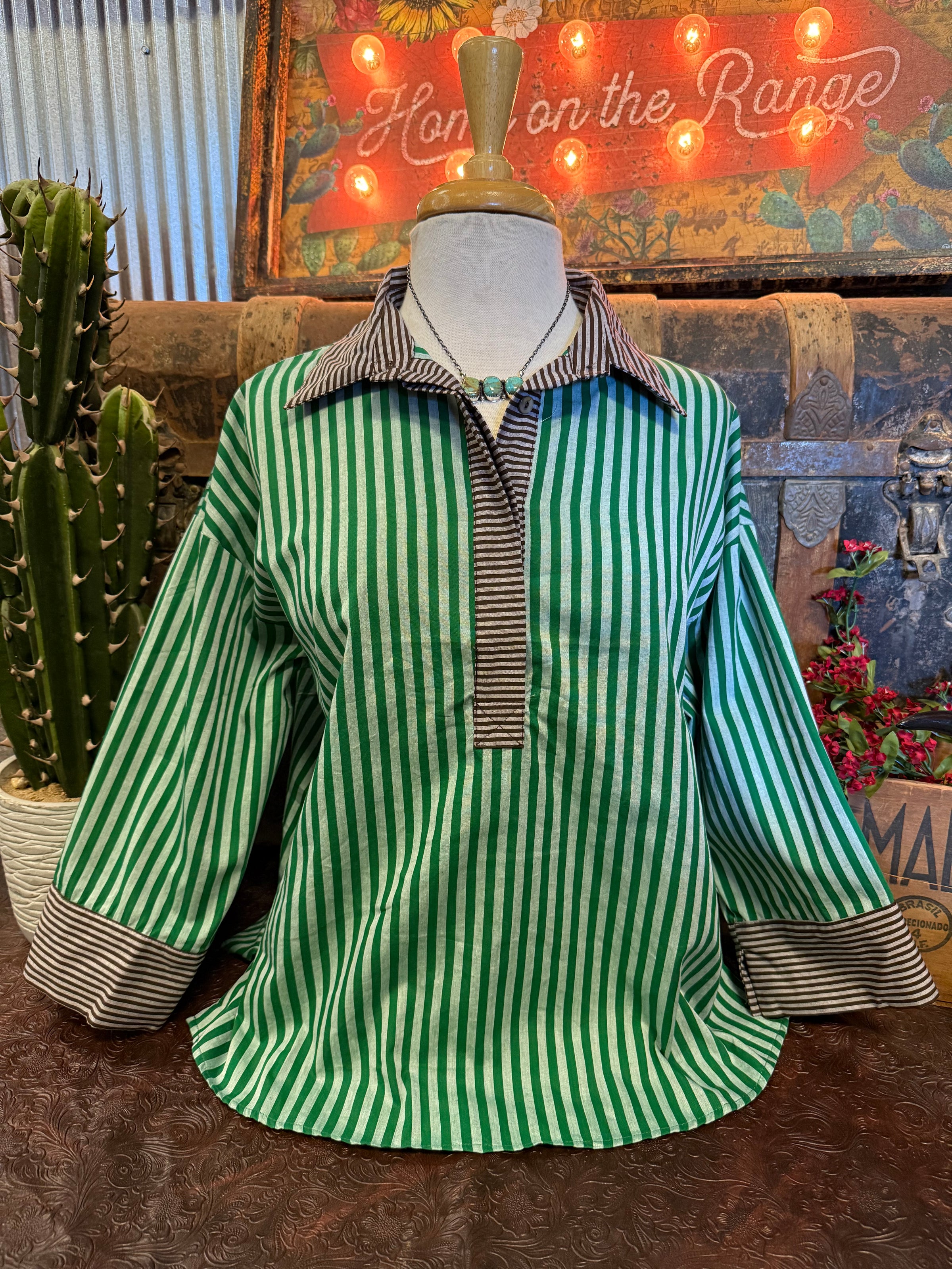 SS Green Stripe 3/4 Sleeve