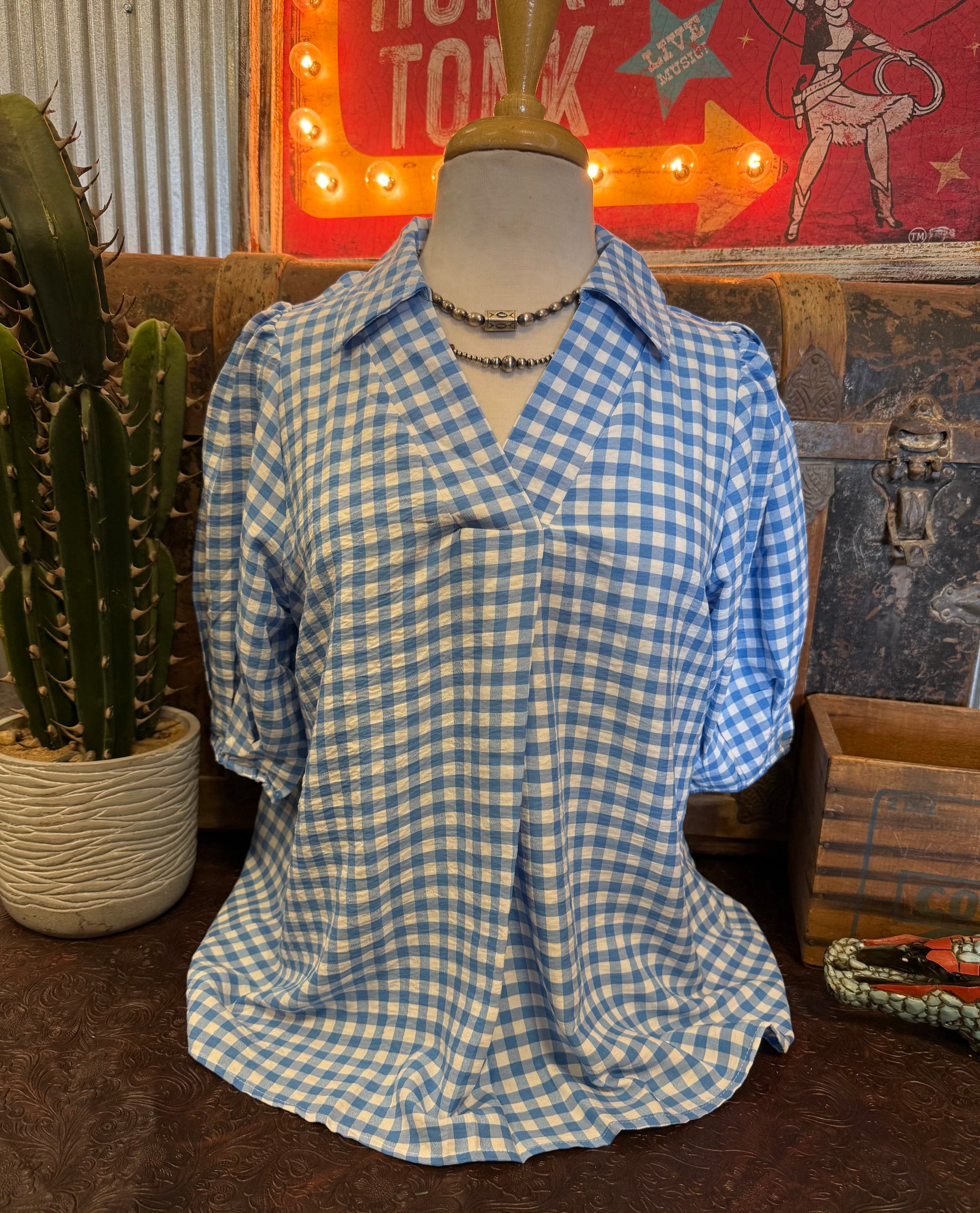 UM Blue Gingham Top