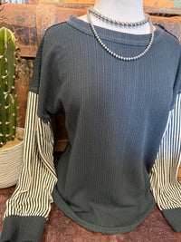 VJ Charcoal Stripe LS