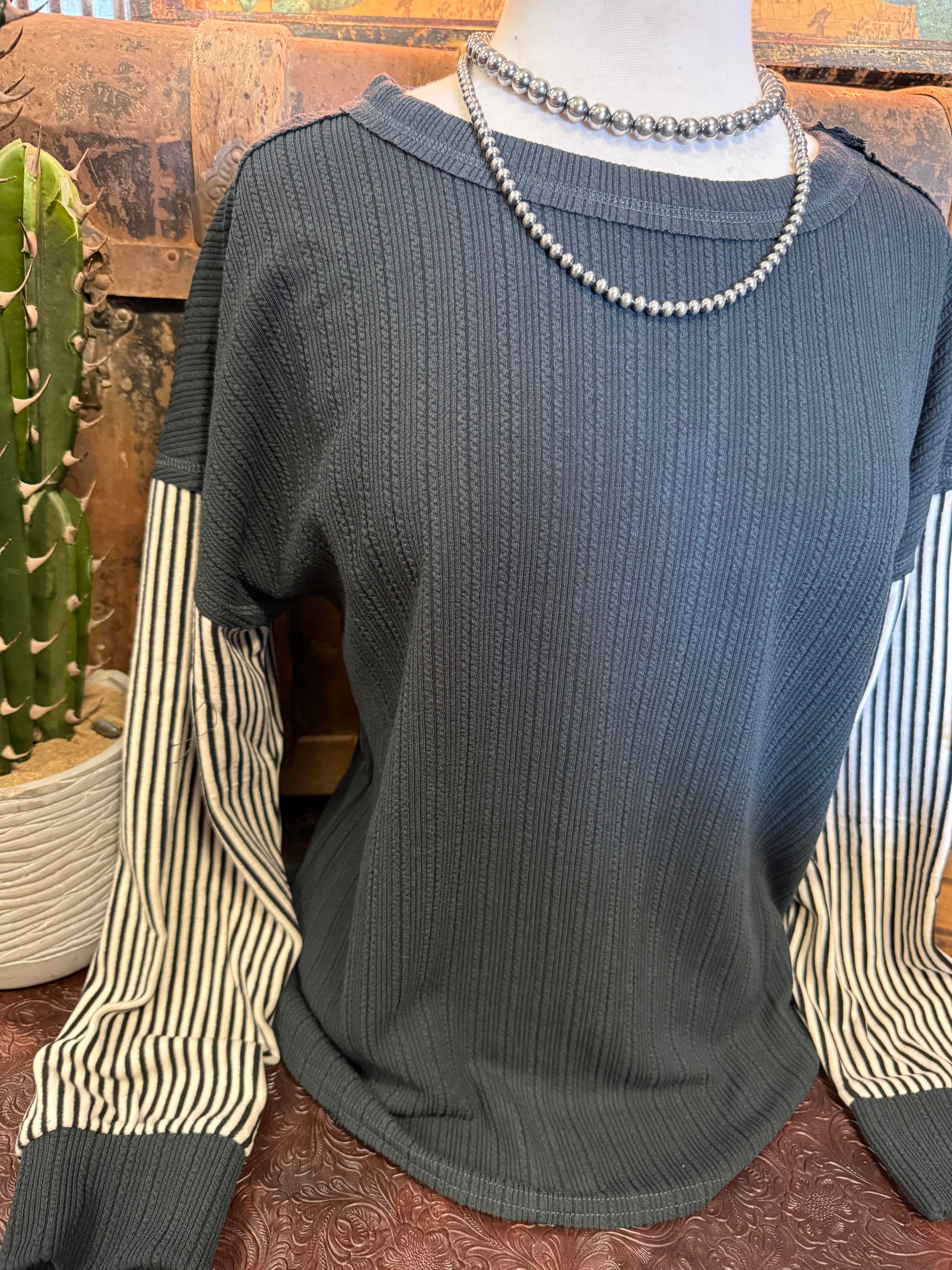 VJ Charcoal Stripe LS