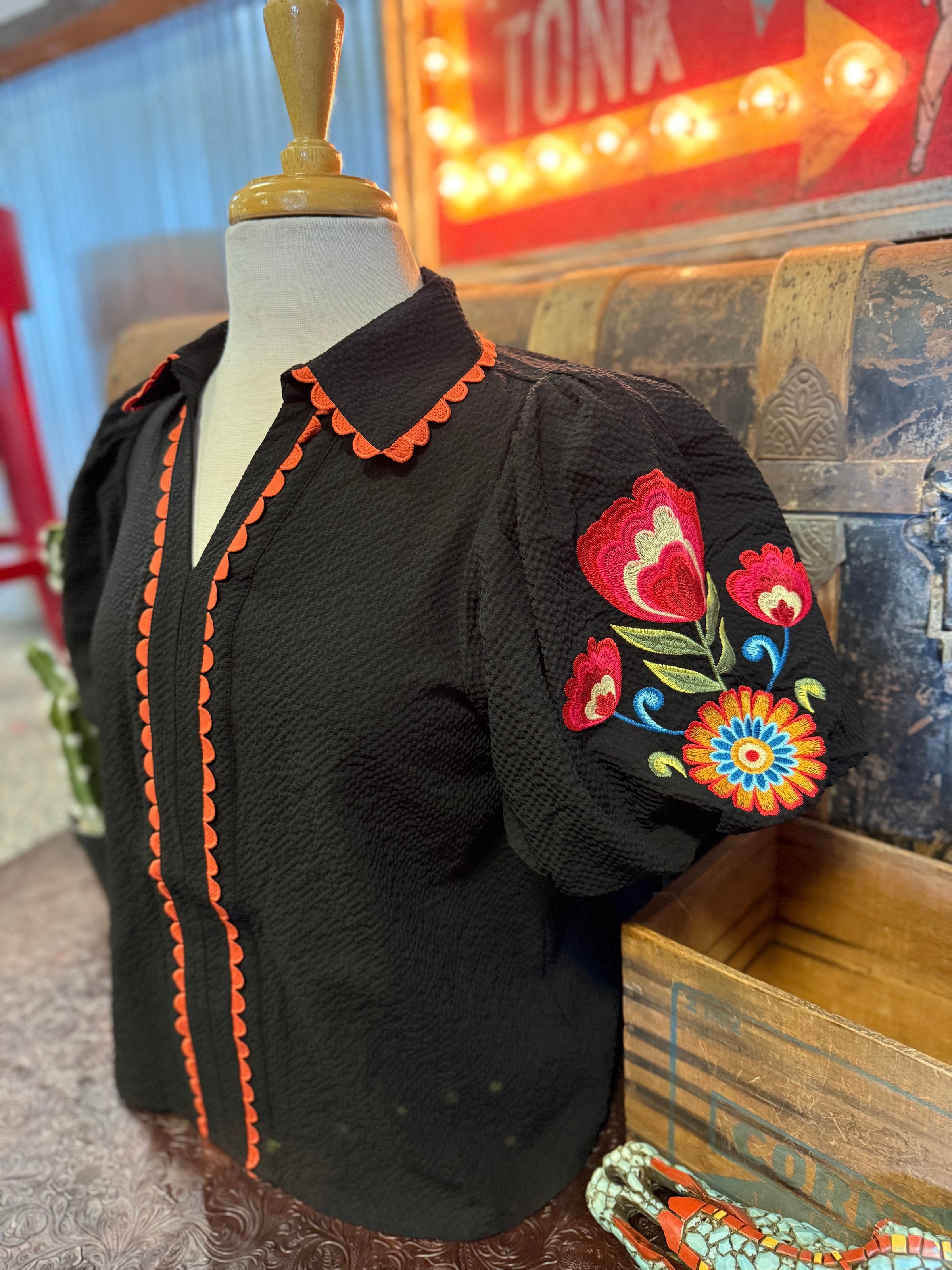 JD Black/Orange Floral SS
