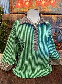 SS Green Stripe 3/4 Sleeve