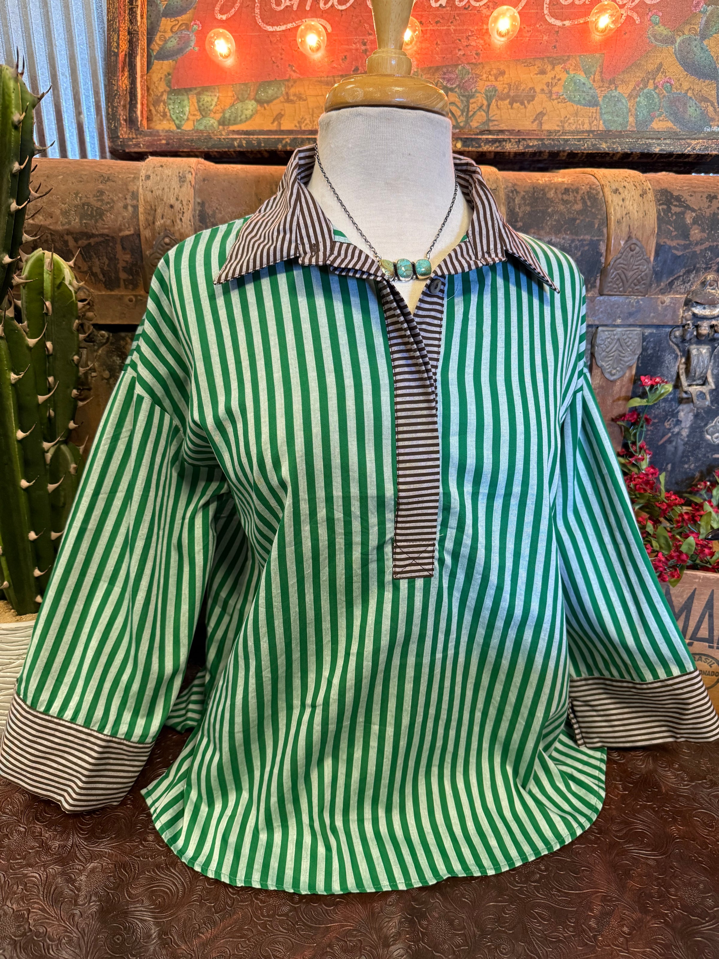 SS Green Stripe 3/4 Sleeve