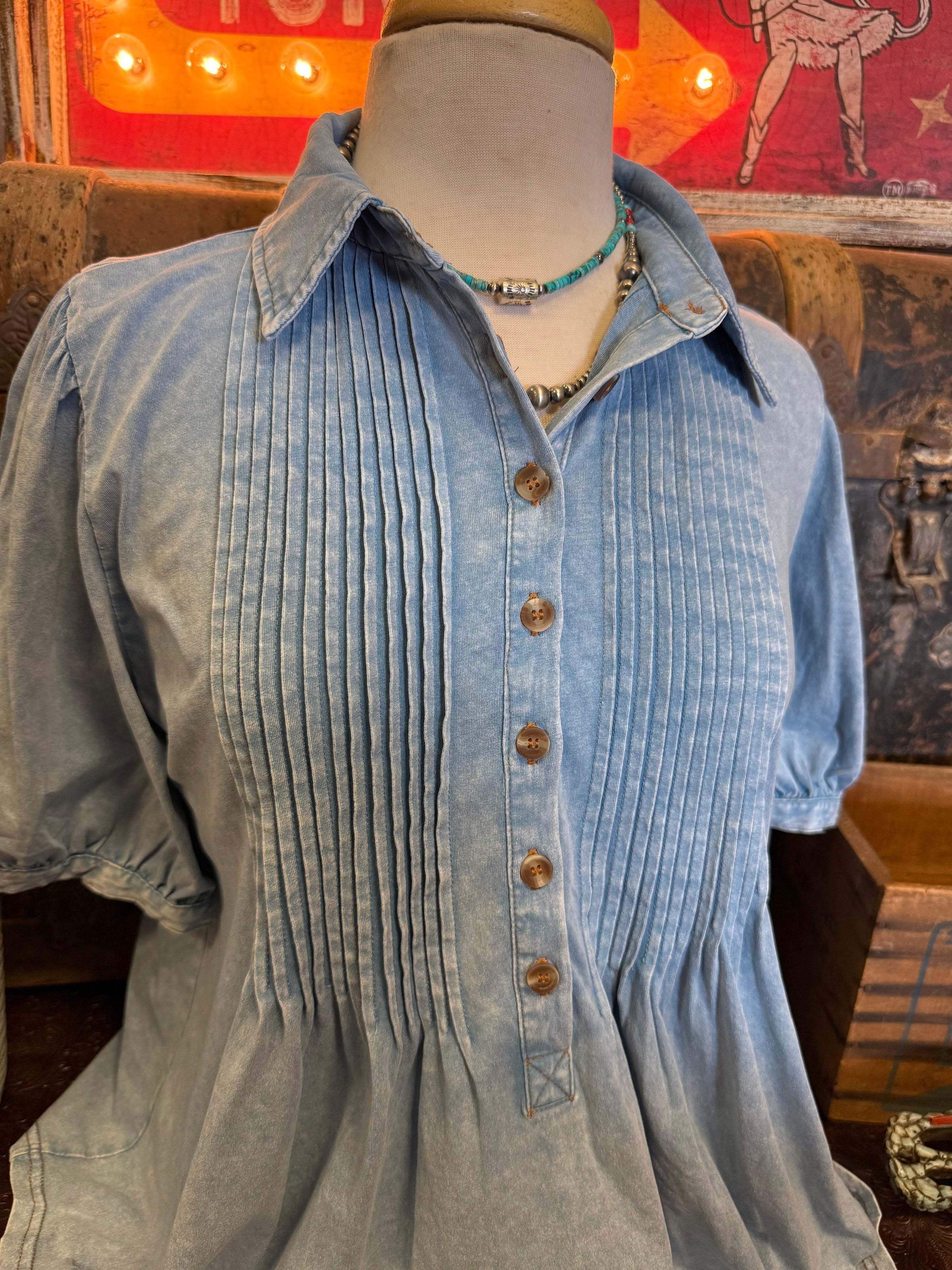 ES Dusty Blue Pleated Top