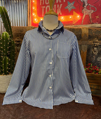 AM Blue Striped Button Up