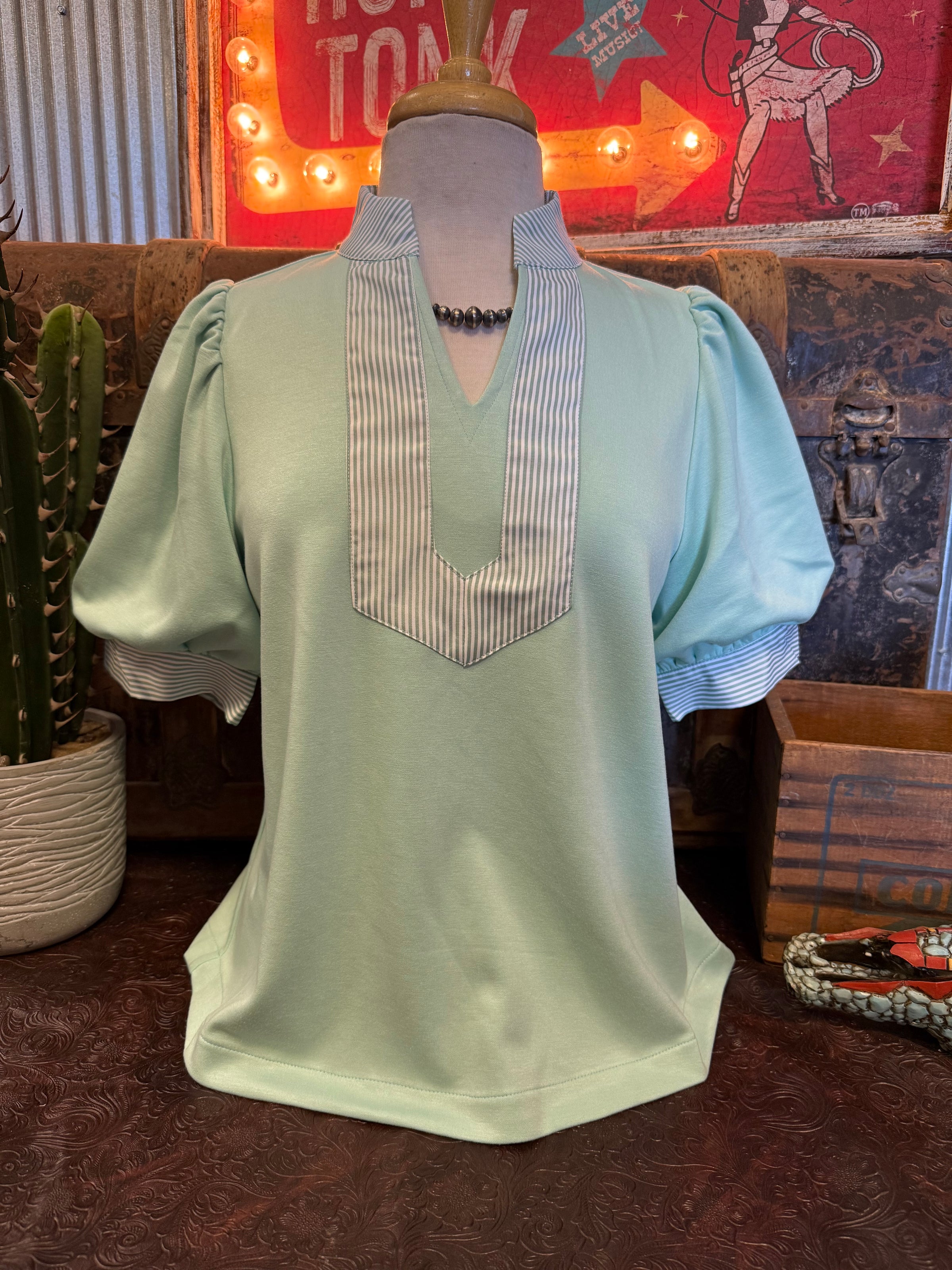 JD Mint Puff Sleeve