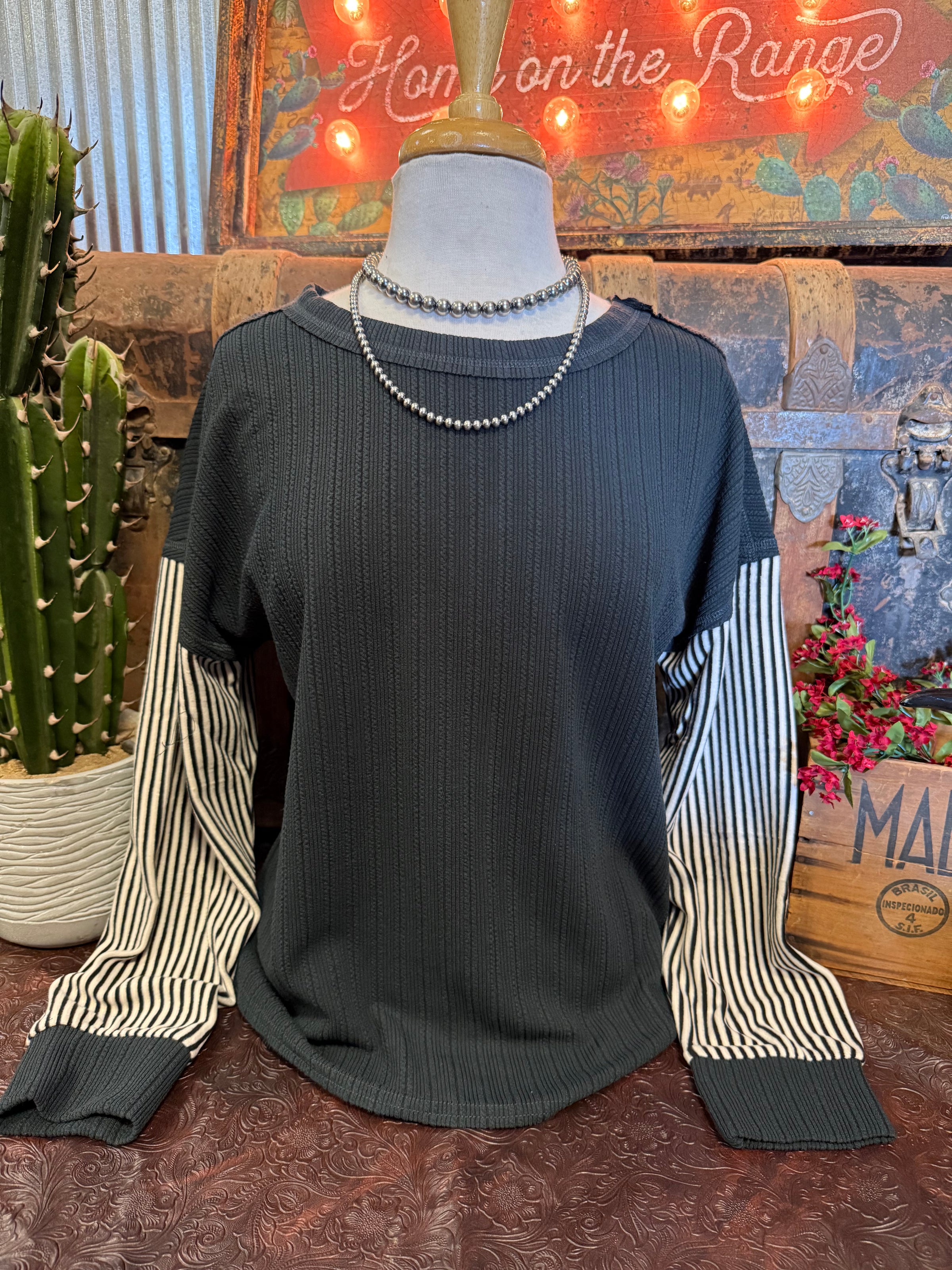 VJ Charcoal Stripe LS