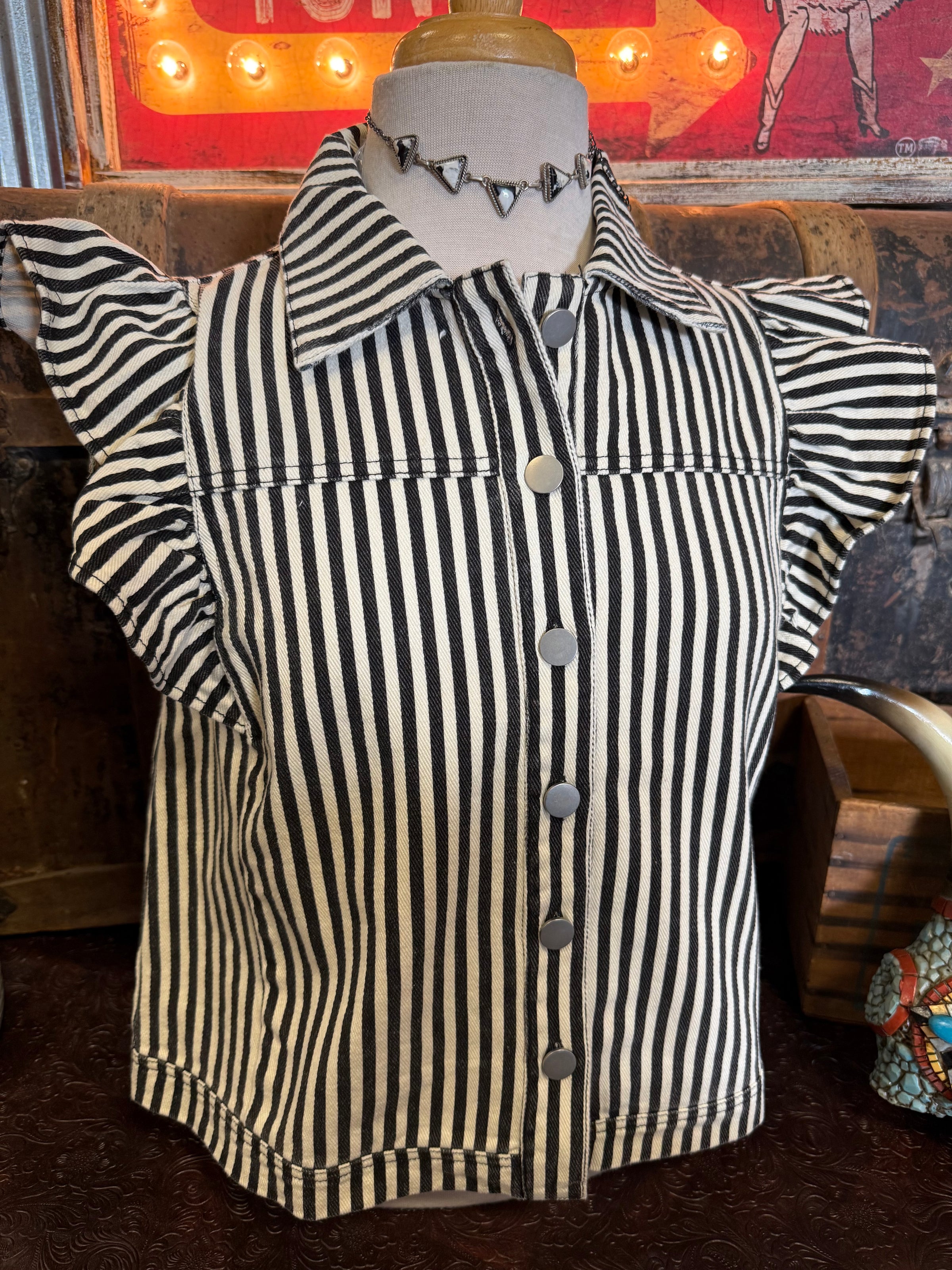 JD Black/White Denim Top