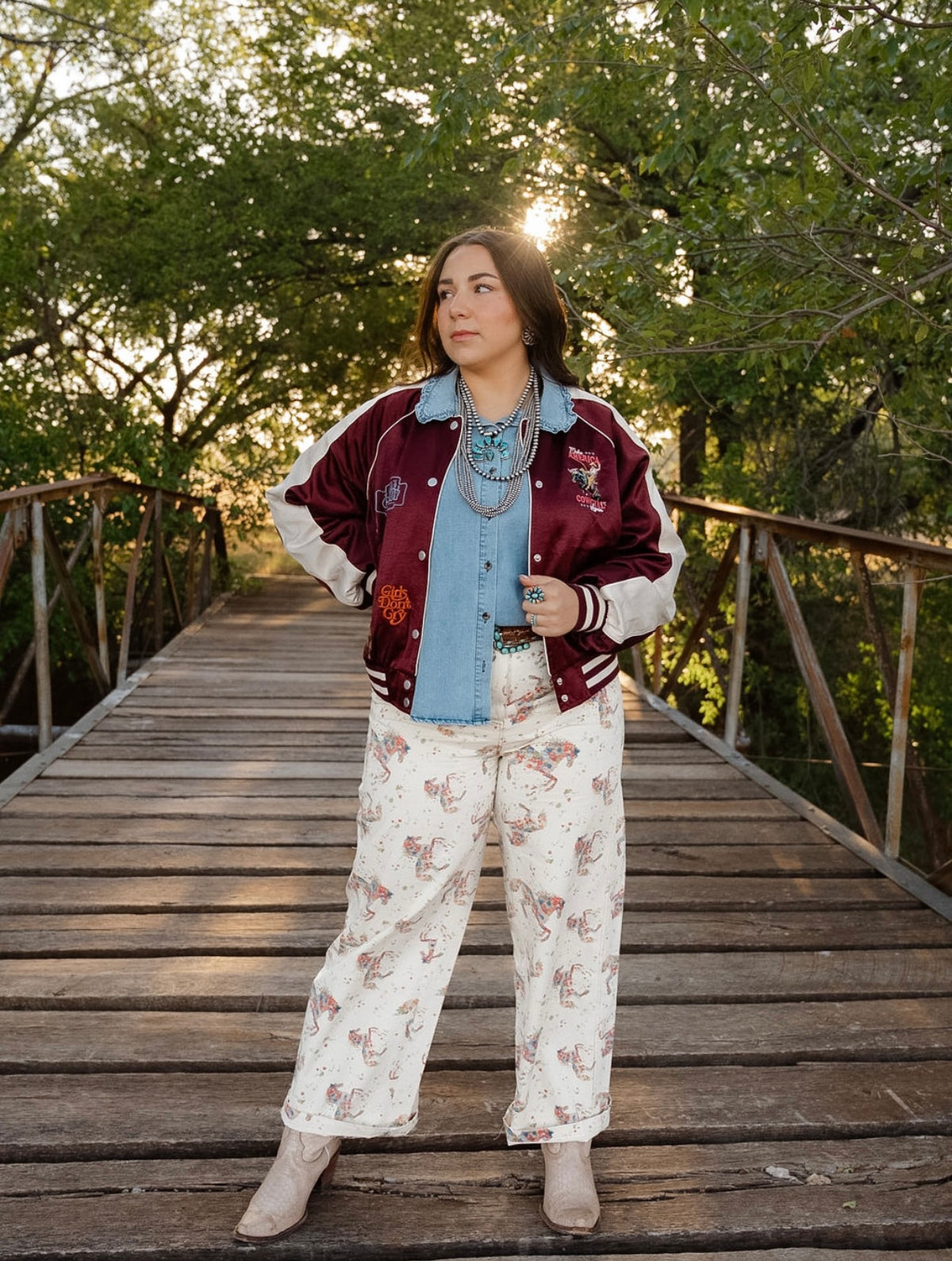 BB White Western Print Pants